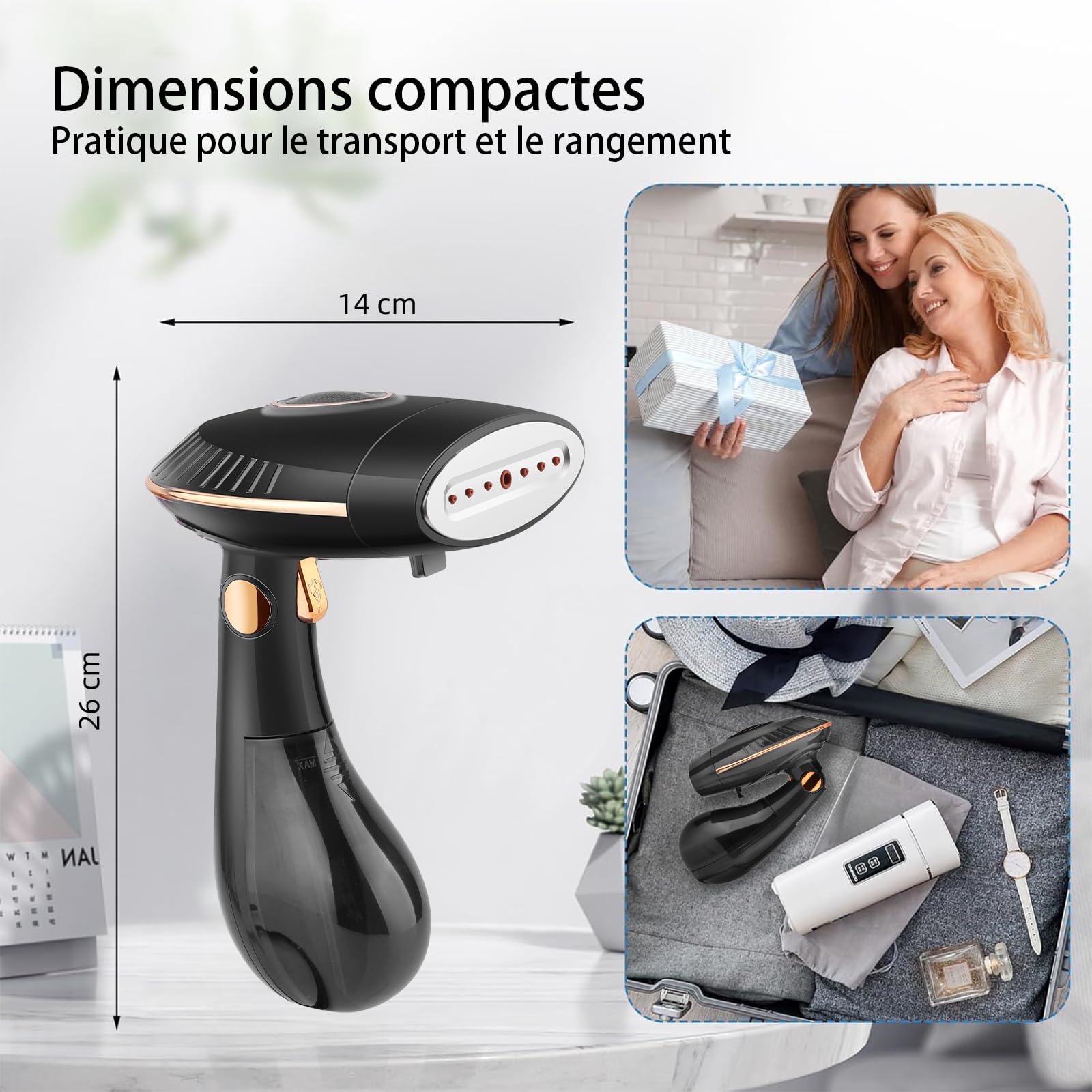 Defroisseur a main, Defroisseur Vetement 1500W, défroisseur vertical, capacité 168ml, steamer portable, repassage vertical, chauffe rapide 30s, vapeur 25g/min, pliable, maison & voyage (Noir)