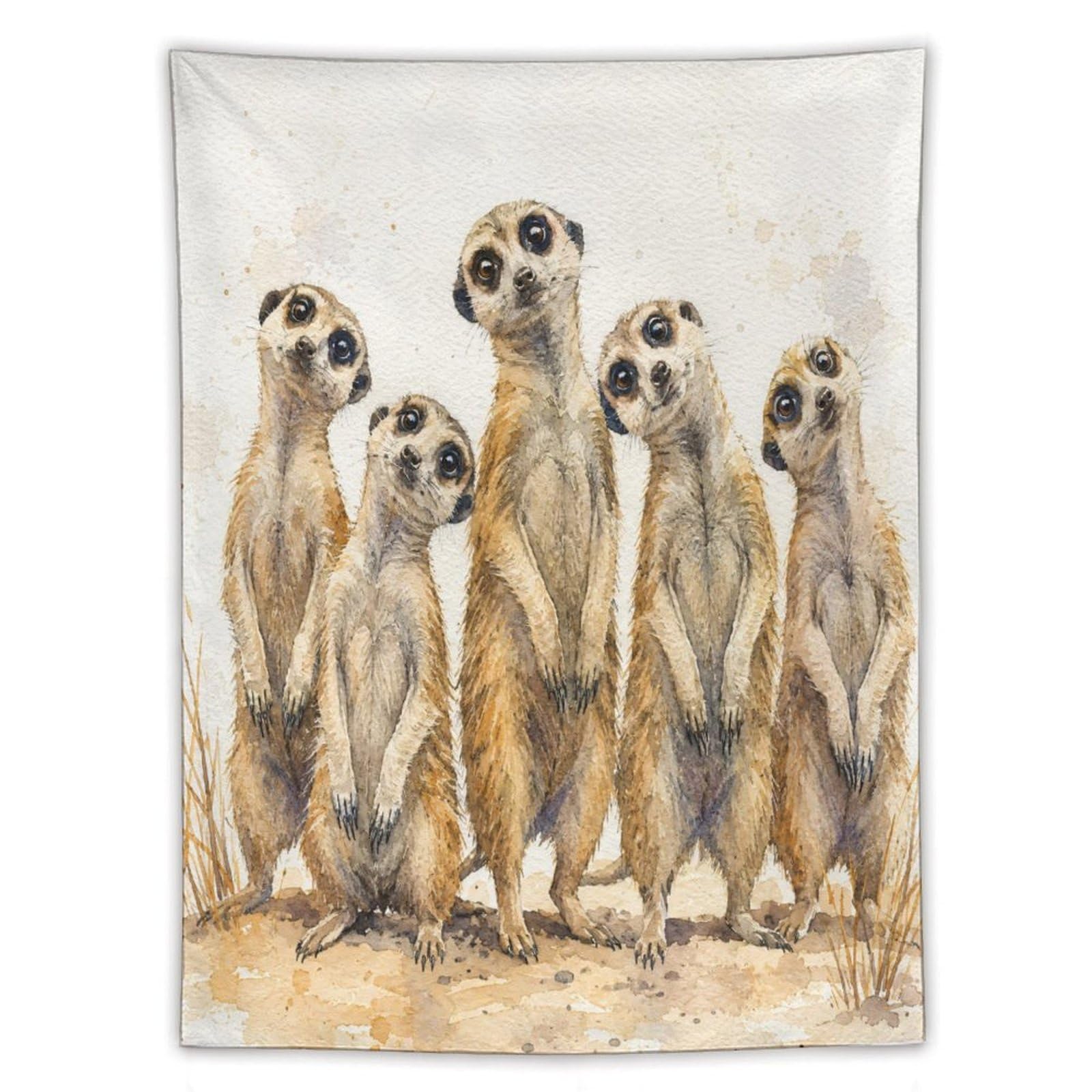 H3B8U2Y5 Meerkat Family Portrait Wall Tapestry, Watercolor, Curious Animals