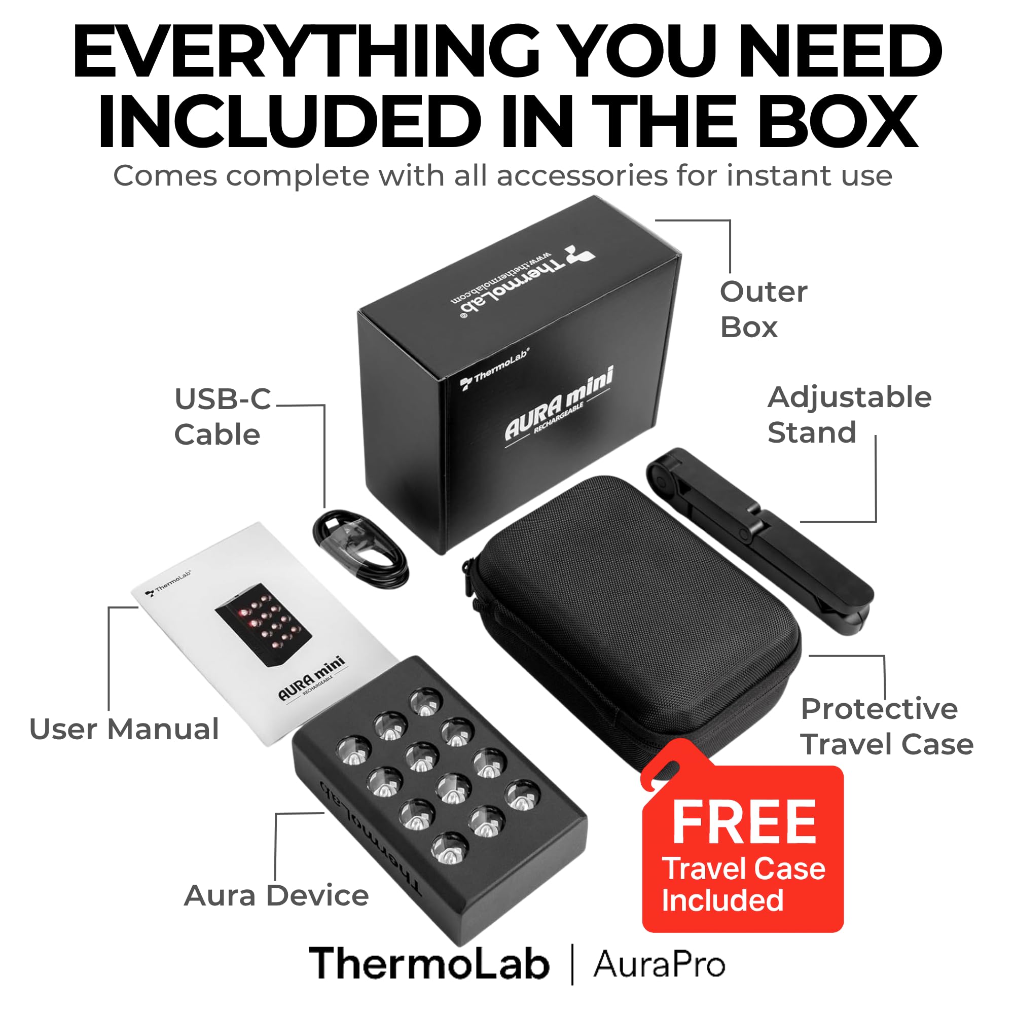 ThermoLab Lampada per terapia a luce rossa, pannello LED ricaricabile portatile con luce da 660 nm e 850 nm per benessere, relax ed energia, terapia a infrarossi compatta per casa e viaggi - Aura Pro