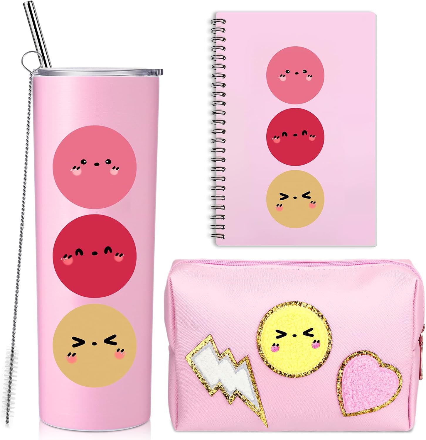 Fumete 3 Pcs Preppy Gift Thank You Set 20 oz Preppy Stainless Steel Tumbler Pink Notebook PU Leather Waterproof Makeup Cosmetic Bag Graduation Student End of Year Gift School Supplies(Smile Face) Fumete 3 Pcs Preppy Gift Thank You Set 20 oz Preppy Stainless Steel Tumbler Pink Notebook PU Leather Waterproof Makeup Cosmetic Bag Graduation Student End of Year Gift School Supplies(Smile Face)