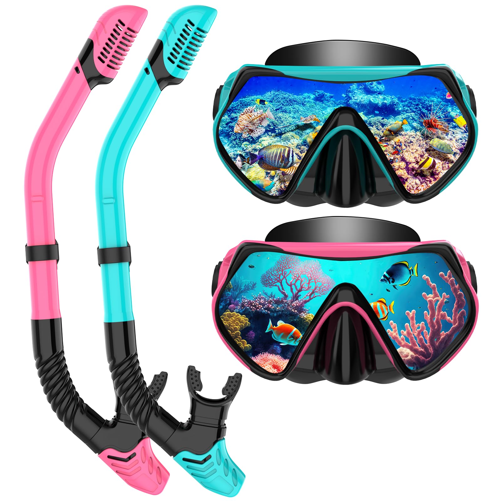 Snorkeling Gear for Adults, Snorkel Set Scuba Diving mask Dry-Top, Adult Swimming Goggles with Nose Cover, HD Tempered Glass Panoramic Anti-Leak Anti-Fog