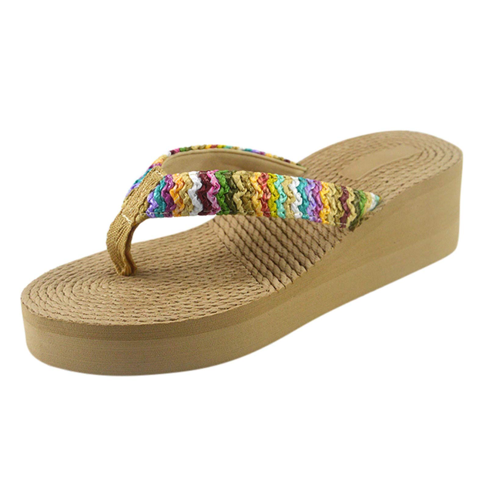 AnFeng Womens Home Slipper Beach Breathable Flip-Flops Wedges Sandals Weave Shoes Slipper Womens Ballet Slippers Velour Khaki 7
