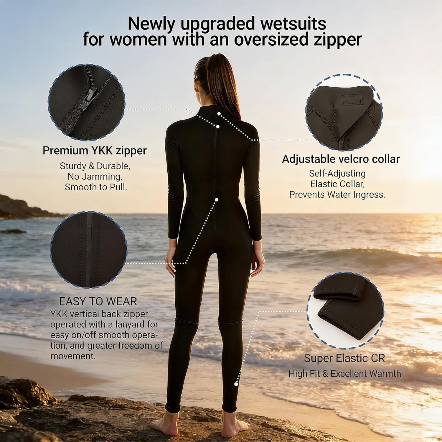Wetsuit for Women Full Body 2MM Neoprene Wetsuits Diving Suit in Cold Water,Long Sleeves BackZip Wetsuits One Piece Thermal Swimsuit for Surfing Snorkeling Kayaking Swimming Canoeing