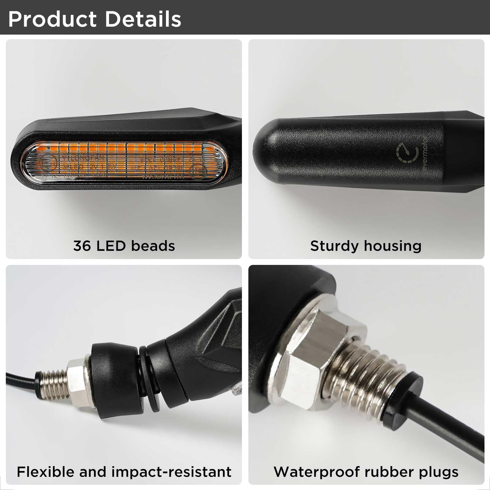evermotor Blinker Motorrad, Universelle 12V led blinker motorrad e geprüft E24, 1,2W Hohe Helligkeit Amber Licht, M10 Gewinde(4er-Set)