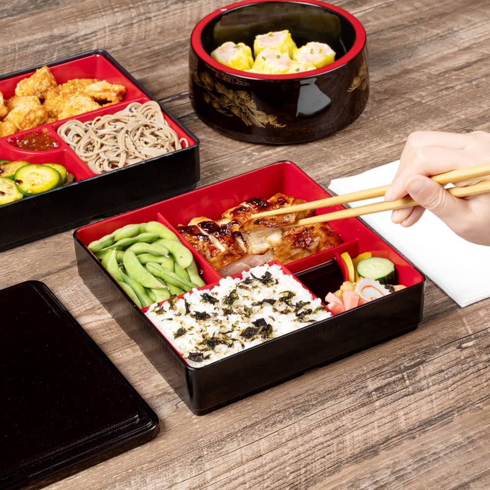 Restaurantware Bento Tek - Contenedor de almuerzo con compartimento de 8.3 x 2.2 pulgadas, 1 contenedor de almuerzo para adultos estilo japonés, con 5 compartimentos a prueba de grasa, caja de