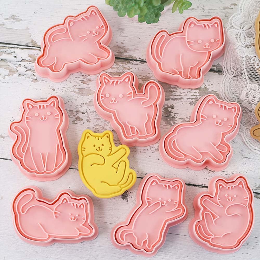 Juego de 8 sellos 3D para galletas de gato, cupcakes, panqueques, tarta de manzana, pastelería, moldes para galletas de frutas y sándwiches para decoraciones de fiesta de gatos 5