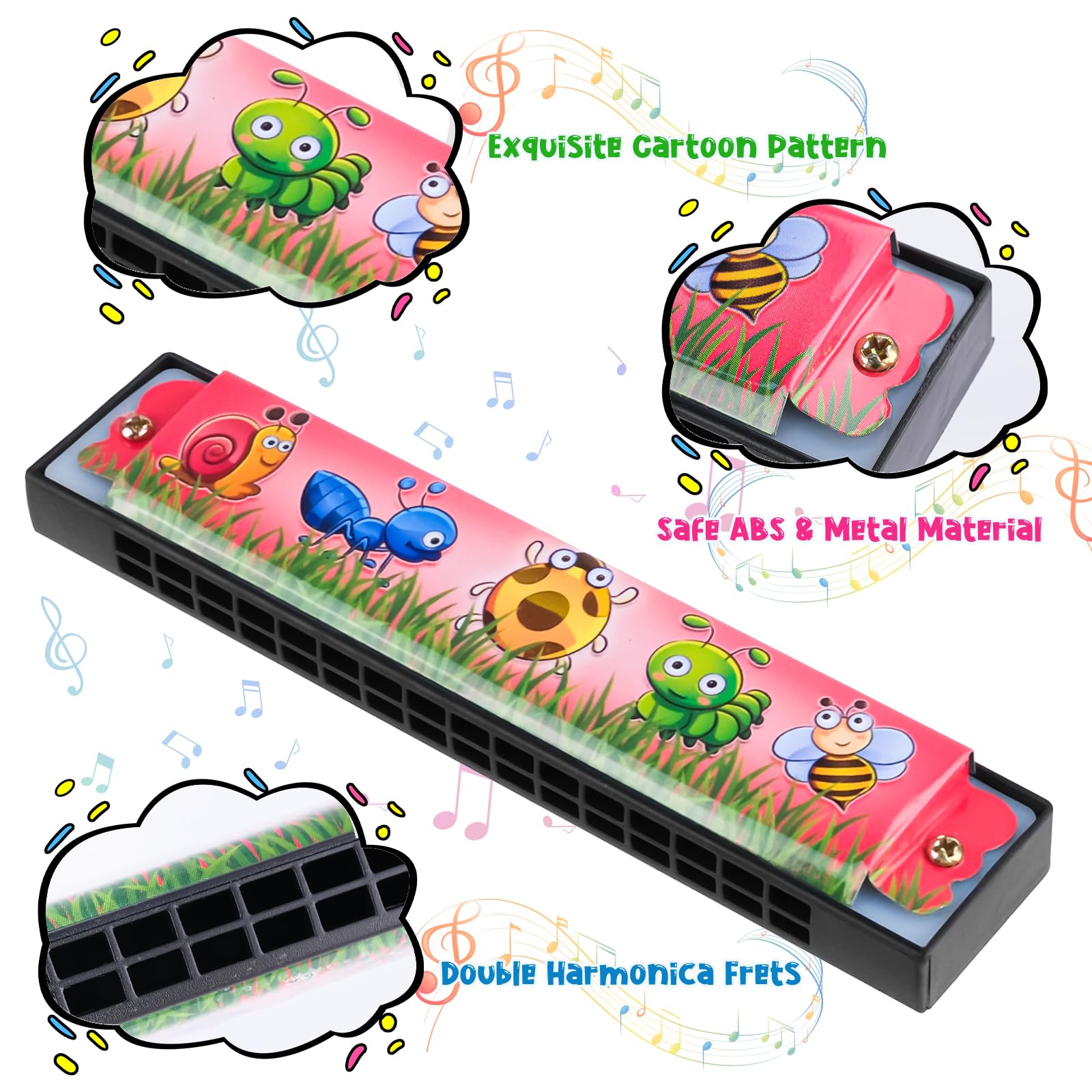 RHG Dubbele Rij 16 Holes Houten Geschilderde Mondharmonica Mondharmonica Voor Kinderen Speelgoedcadeaus Voor Muziekinstrumenten 8 Verschillende Stijlen Voor Kinderen Vanaf 3 Jaar
