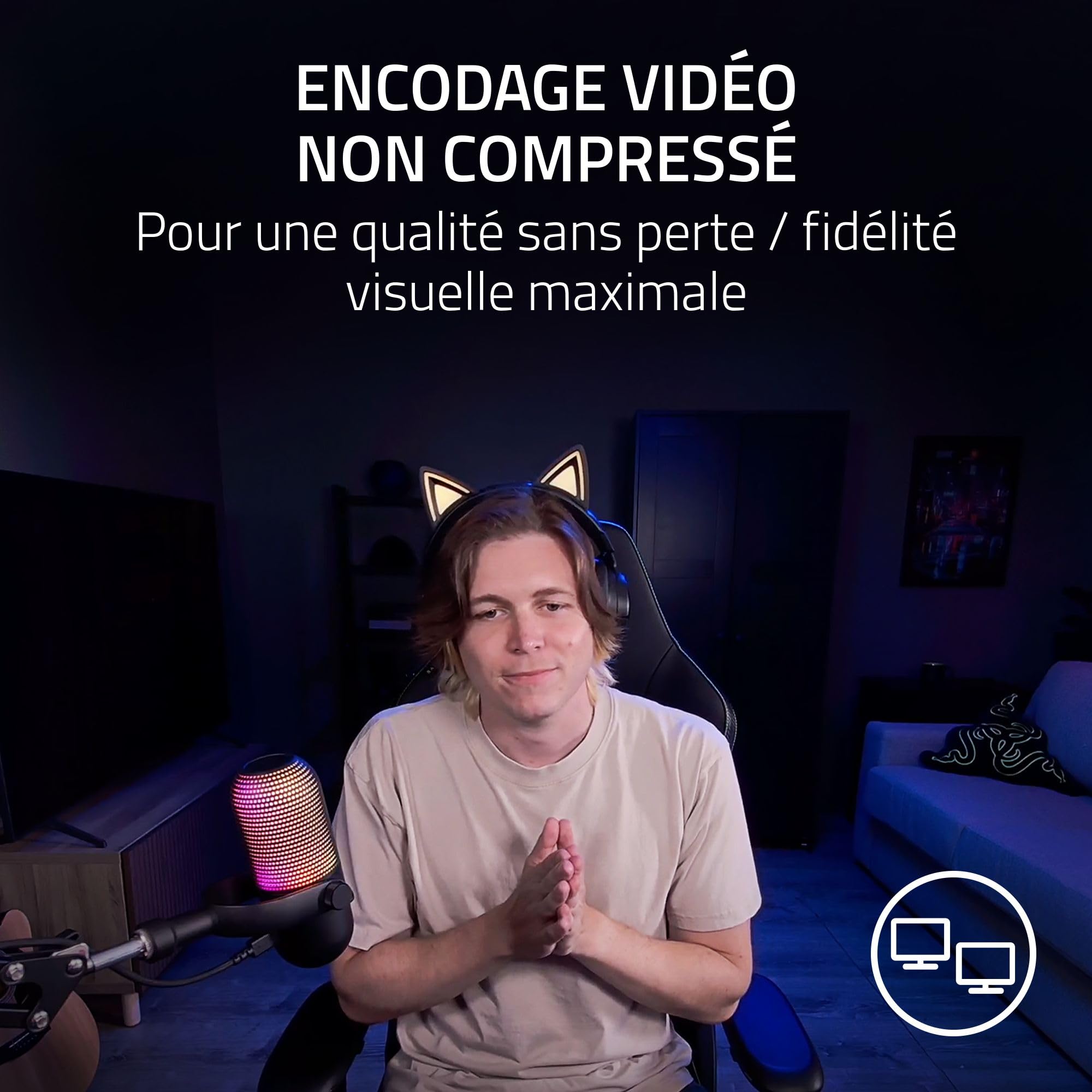 Razer Kiyo V2 – Webcam 4K 30FPS avec Cadrage Automatique alimenté par l'IA - 1080p 60FPS, Cache intégré, HDR, Objectif Ultra Grand Angle, Compatible avec MS Teams, Zoom, Google Meet | Noir
