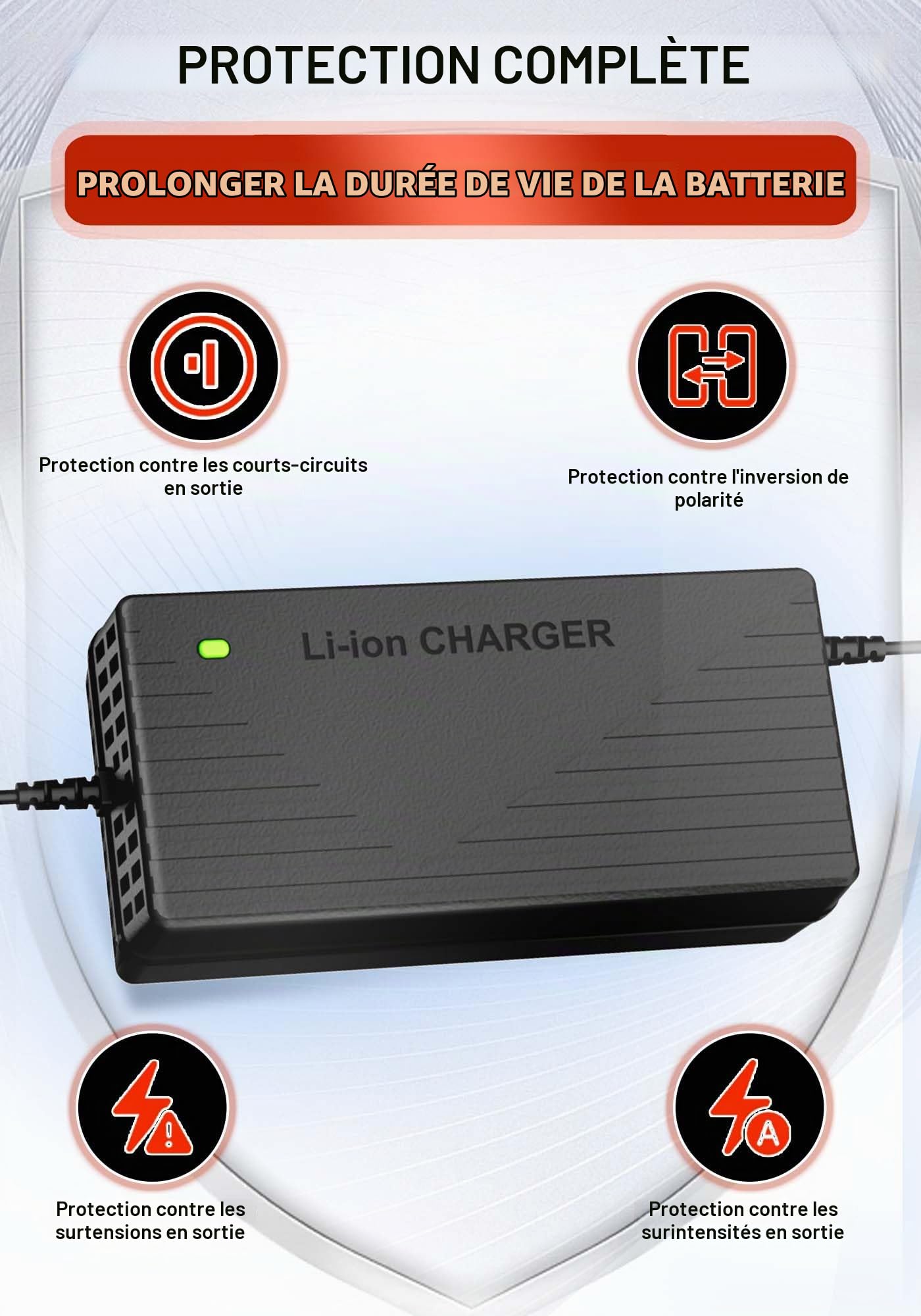 Chargeur de Batterie Lithium 29,2V 10A pour Batterie LiFePO4 24V (25,6V), Chargeur AC-DC Lithium LiFePO4 24V pour Camping-Cars, installations autonomes et Usage Domestique