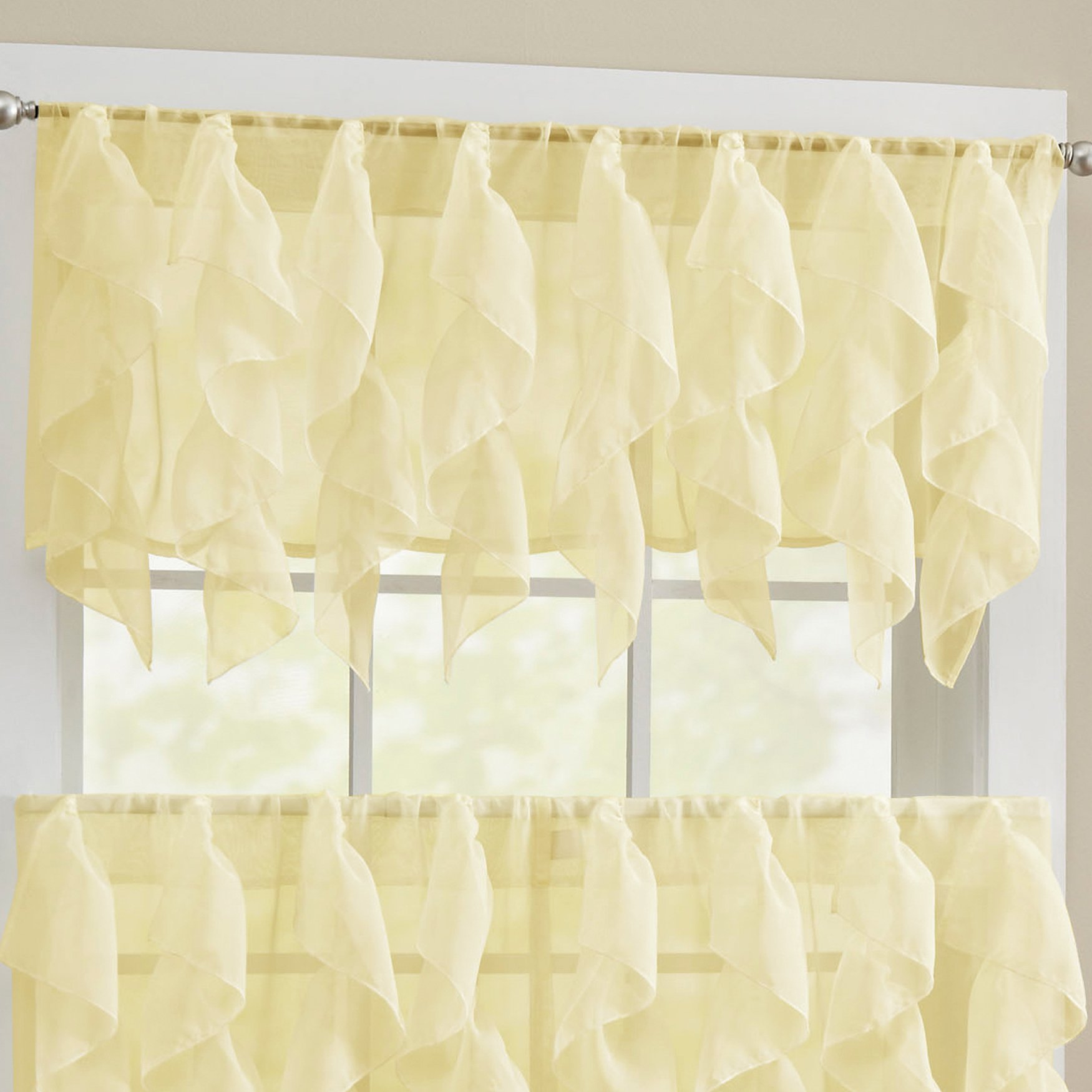 Sweet Home Collection Kitchen Window Tier, Swag, or Valance Curtain Treatment in Stylish and Unique Patterns and Designs for All Home Décor, Sheer Maize