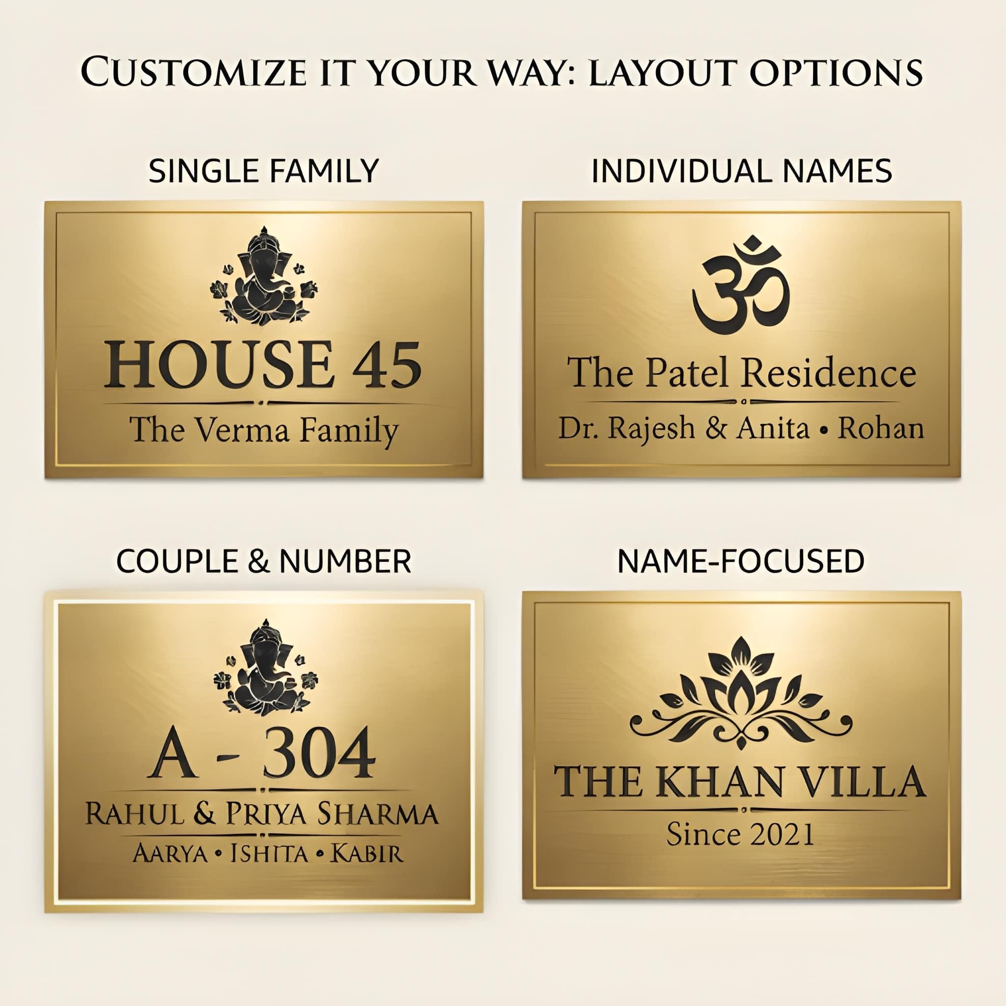 Name Plate for Outdoor Home/Office, Large Size, Self Adhesive Door Name Plate, (Choose Your Own Logo, Om, Swastik, Ganesha and many more, Personalised Name board, (12x8 inches). — Amazon image 7