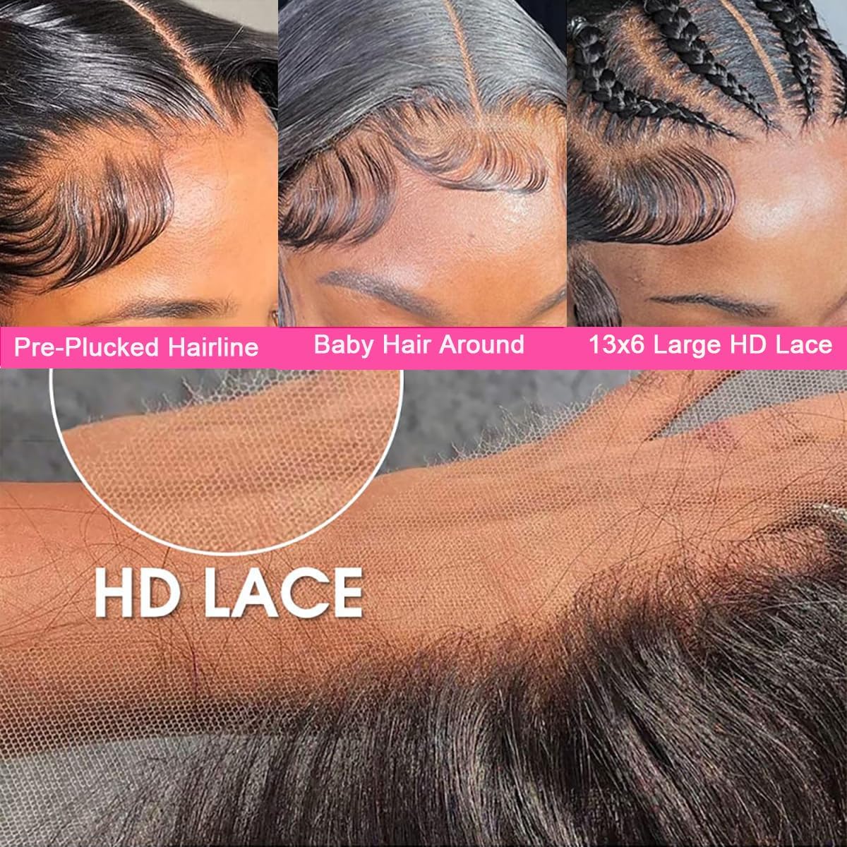 13x6 Deep Wave Lace Front Wigs Human Hair 30 Inch HD Lace Front Wigs Pre Plucked Brazilian Curly Human Hair Wig 220 Density Bleached Knots Glueless Frontal Wigs For Black Women