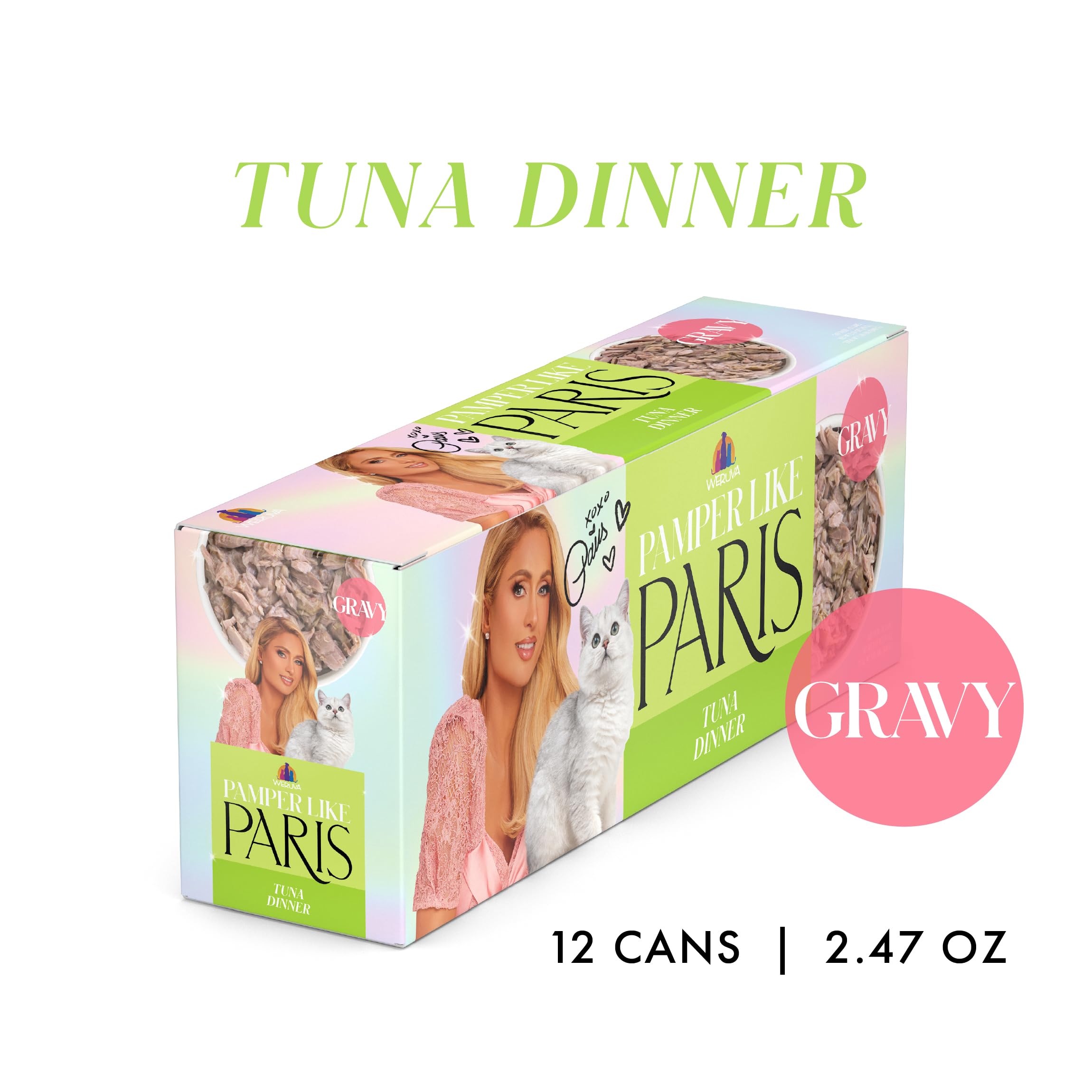 Weruva Paris Hilton Pamper Like Paris Natural Grain Free Wet Cat Food, Tuna in Gravy, 2.47oz Can (Pack of 12)