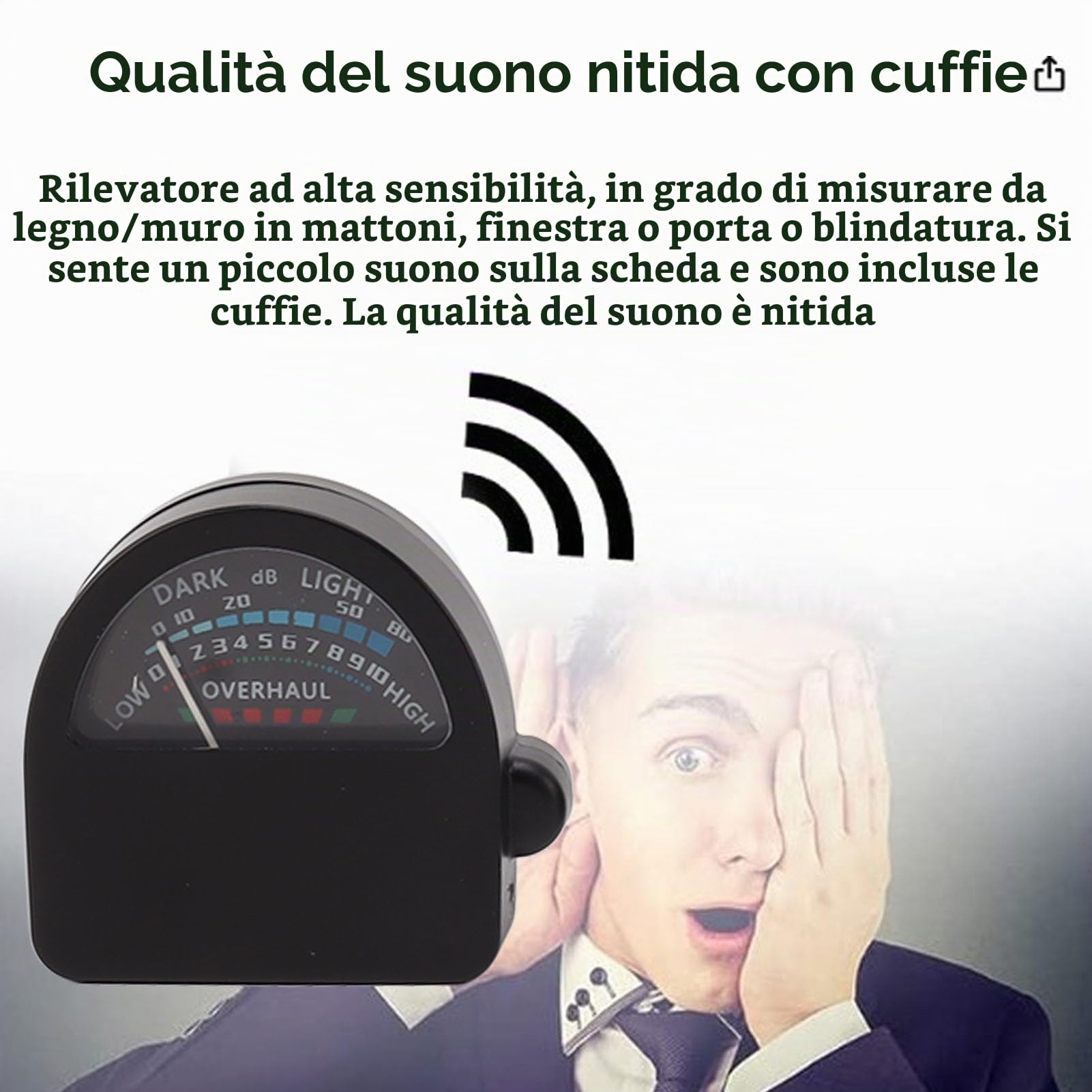 Rilevatore di Perdite D'acqua per Tubi a Parete, Rilevatore di Perdite D'acqua Dispositivo di Ascolto a Parete Amplificatore del Suono per Perdite D'acqua con Cuffia