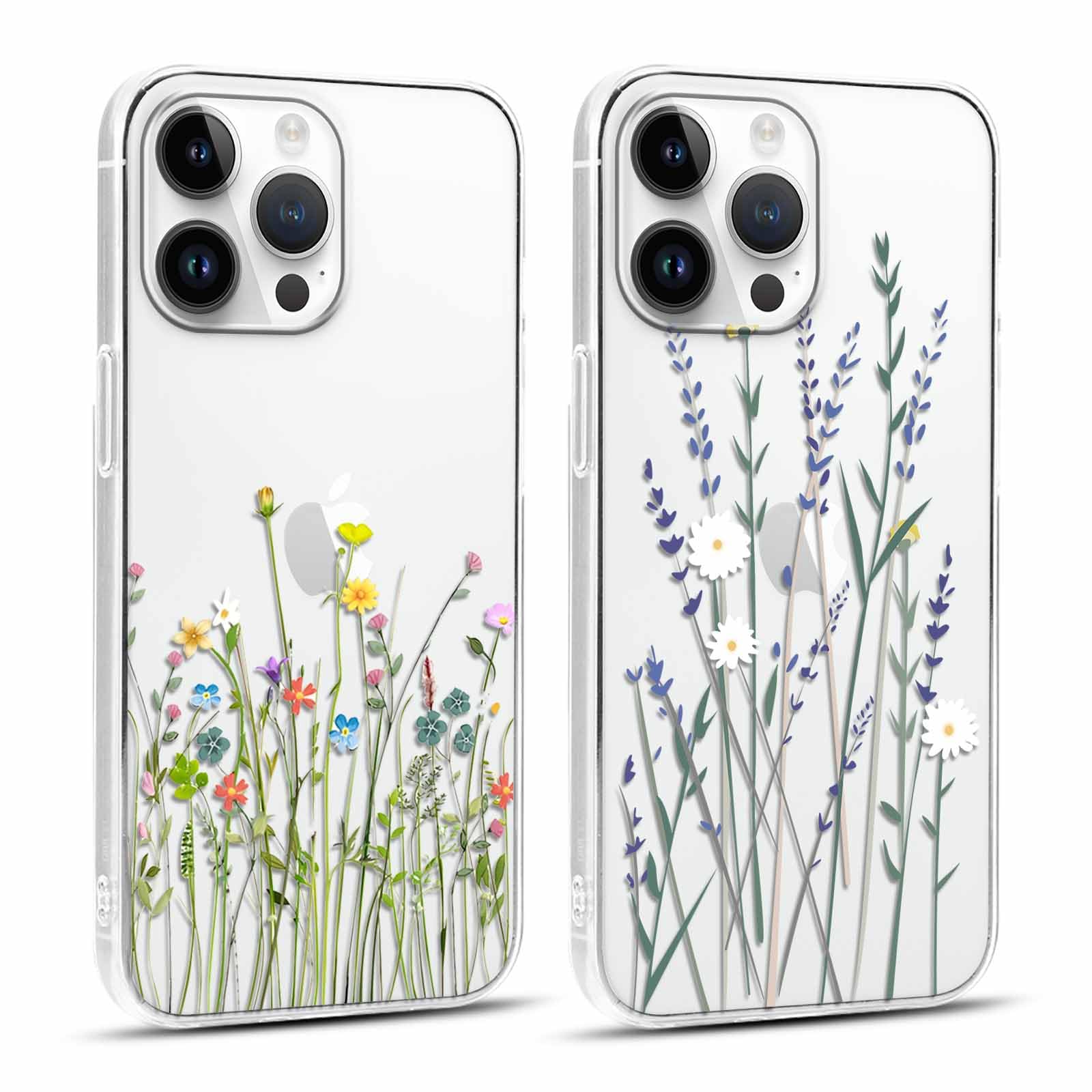 Yoedge 2 Pezzi Cover per iPhone 14 Pro Max 6,7,Ultra Sottile Trasparente Morbida TPU Custodia in Silicone Antiurto Antigraffio Bumper Protettiva Case con Disegni per Donne per iPhone 14 Pro Max,Fiore