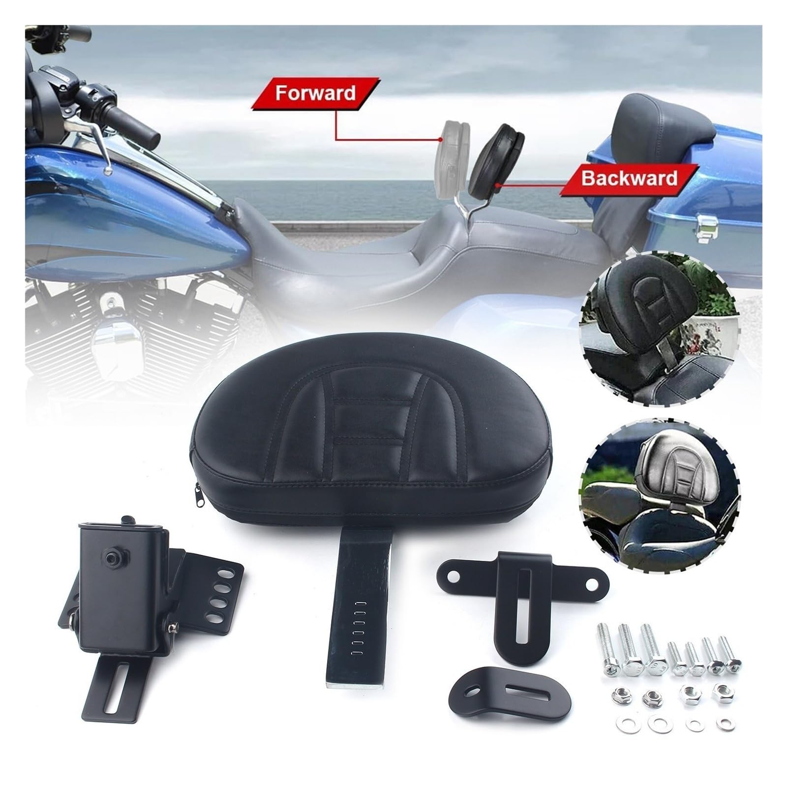 Pasuje Do Harley Touring 1988-2020 Zestaw Regulowanego Oparcia Kierowcy Typu Plug-in Motocyklowy Regulowane oparcie pasażera