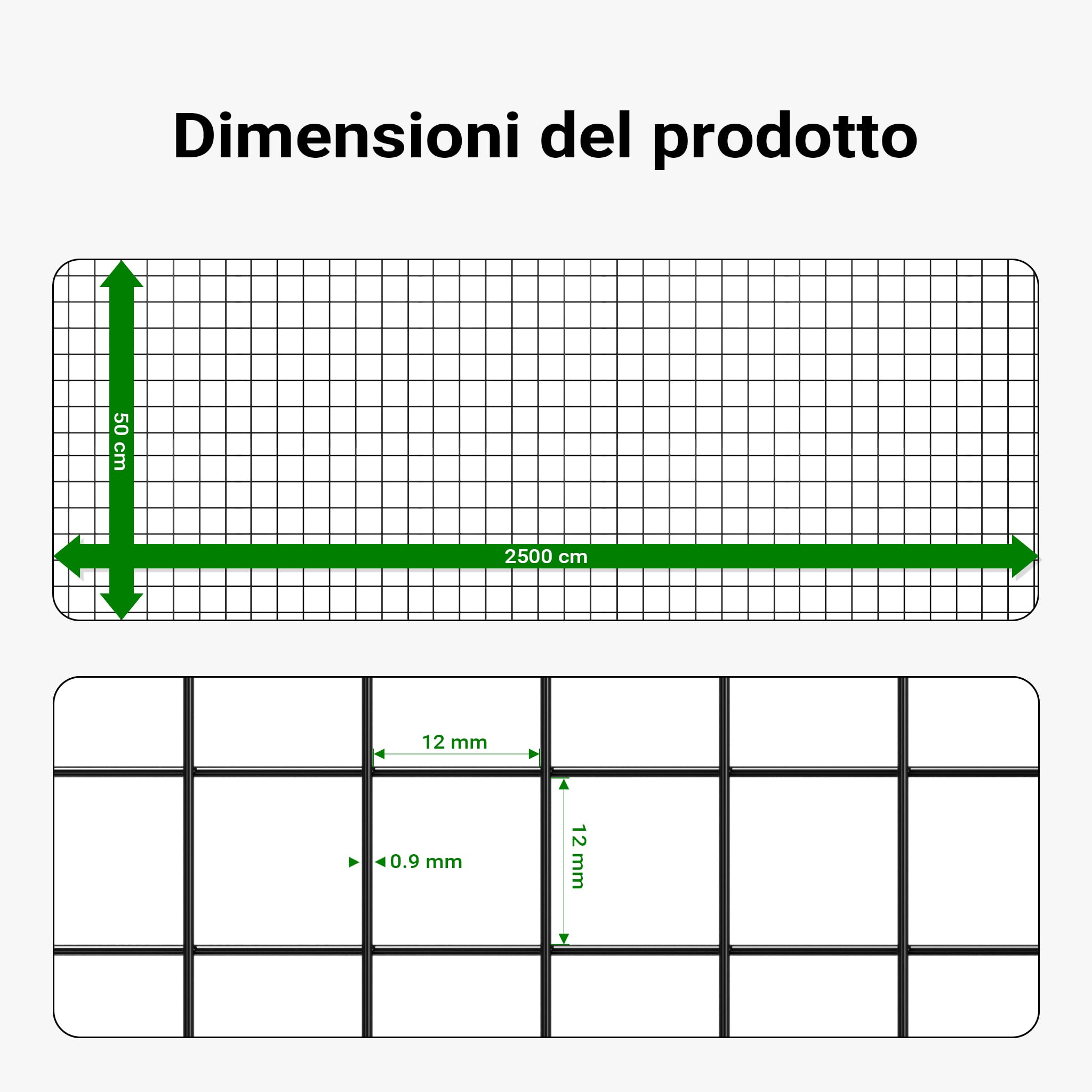 Wiltec Rete da voliera nera Maglie quadrate 12x12mm Rotolo da 25m Altezza 50cm Acciaio zincato