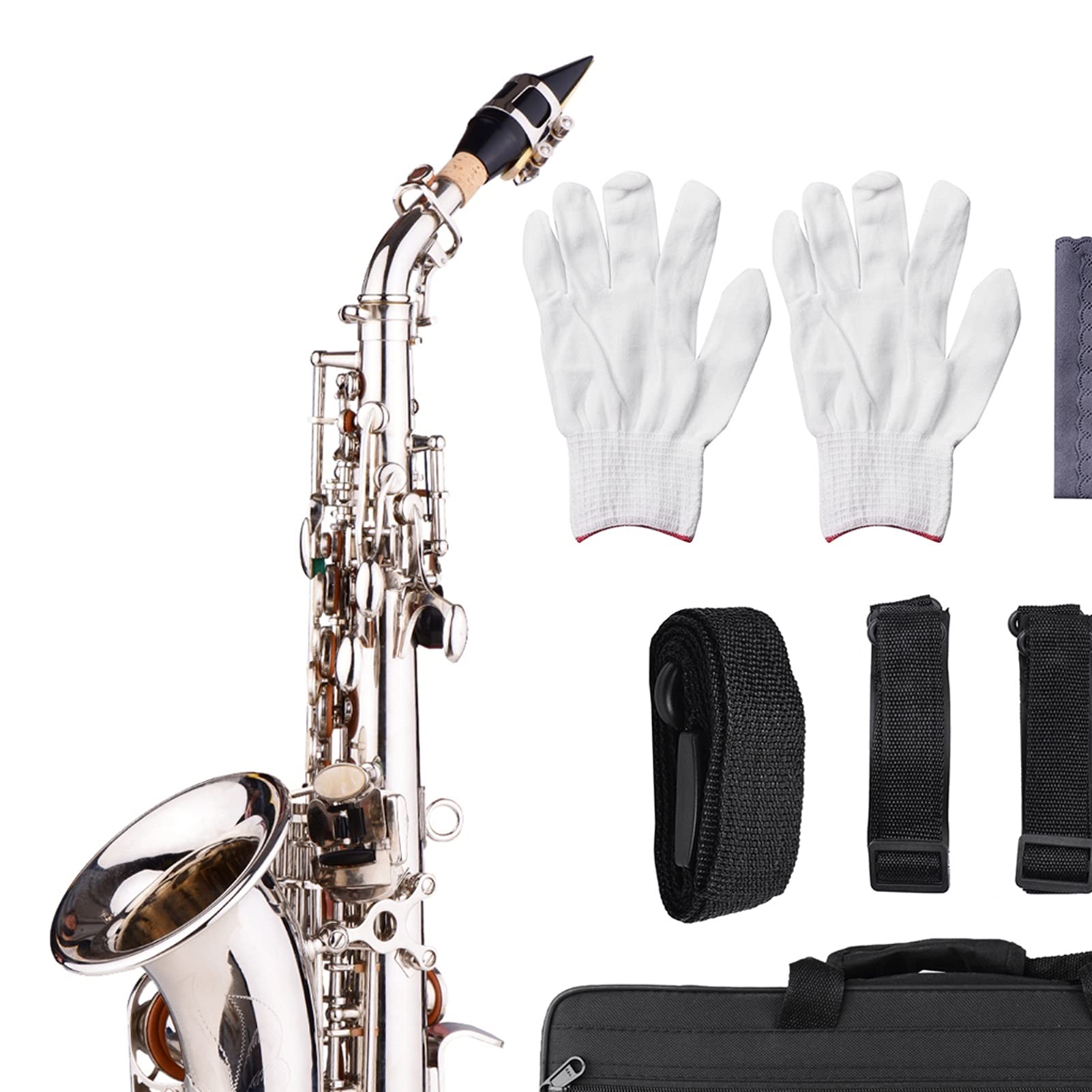 Sax Principianti Kit Sassofono BB Bend Althorn Saxophone Sax Pearl Bianco Shell Bottoni Strumenti del Vento in Ottone Oro e Sax Argento Sax Modello Strumento a fiato (Color : Silver)
