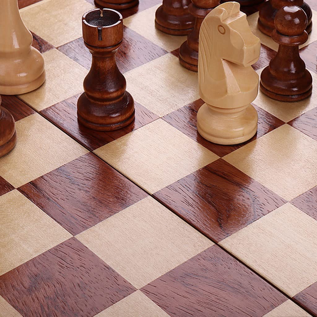 ZAW Schach Hölzerne faltende Schach Tragbare Reiseschach-Spielbrett Set 2 Extra Queens for Anfänger und Erwachsene Chess (Größe : 39cm)