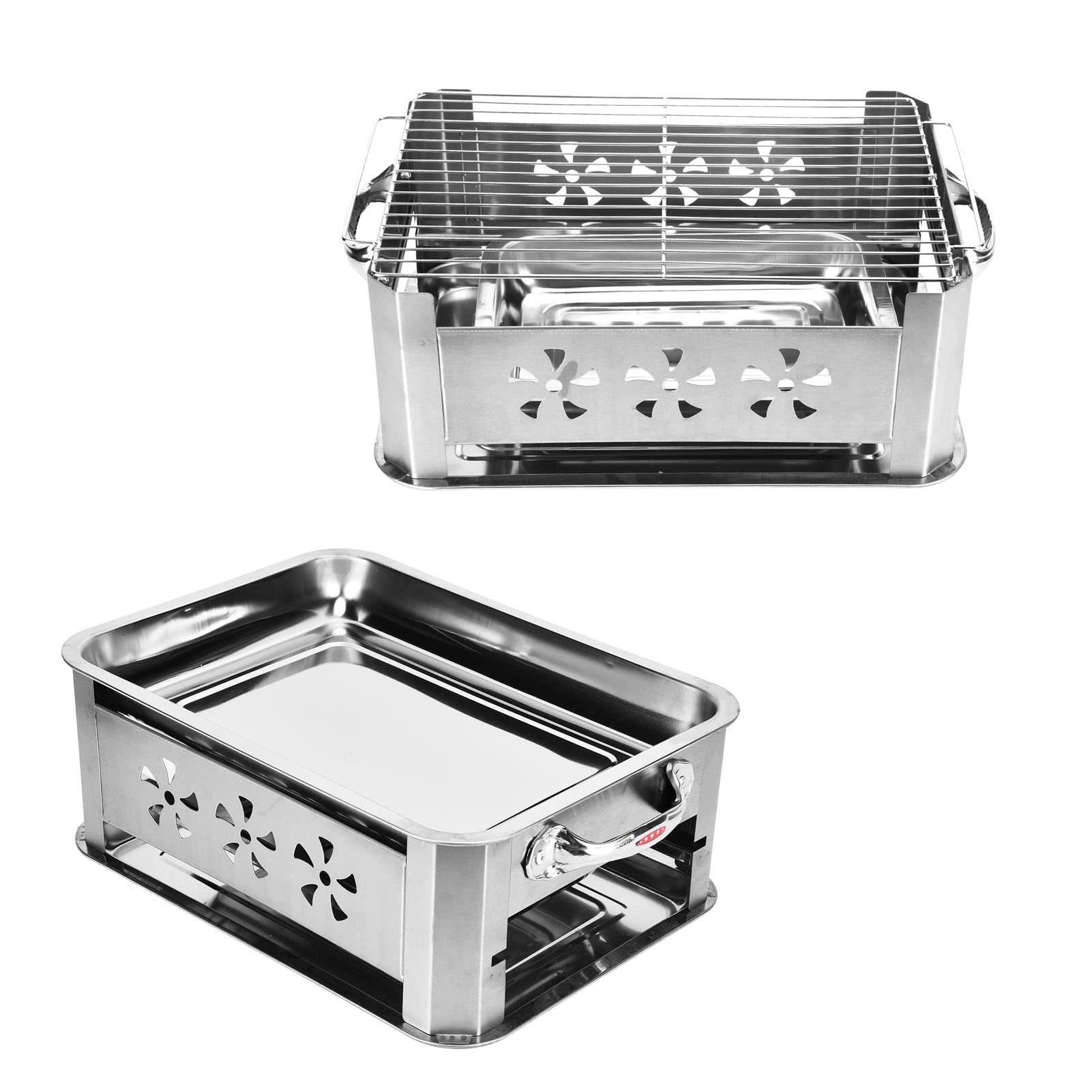 KIMISS Tragbarer Grillgrill aus Edelstahl - Holzkohle und Alkoholgrill für Fischkochen - Kompakter Grill Im Freien mit Tragetreifen, Ideal für Camping & Picknicks (Erschöpfbar und belüftet)