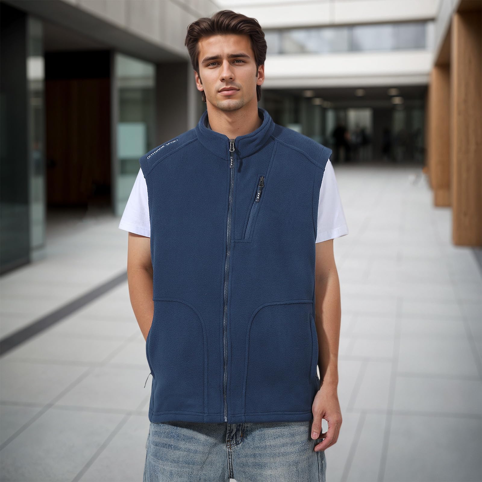 BWBIKE Gilet Polaire pour Hommes Gilets Polaires Légers et Chauds Vêtements d’extérieur Avec Poches Zippées, Veste sans Manches légère Douce pour l’hiver