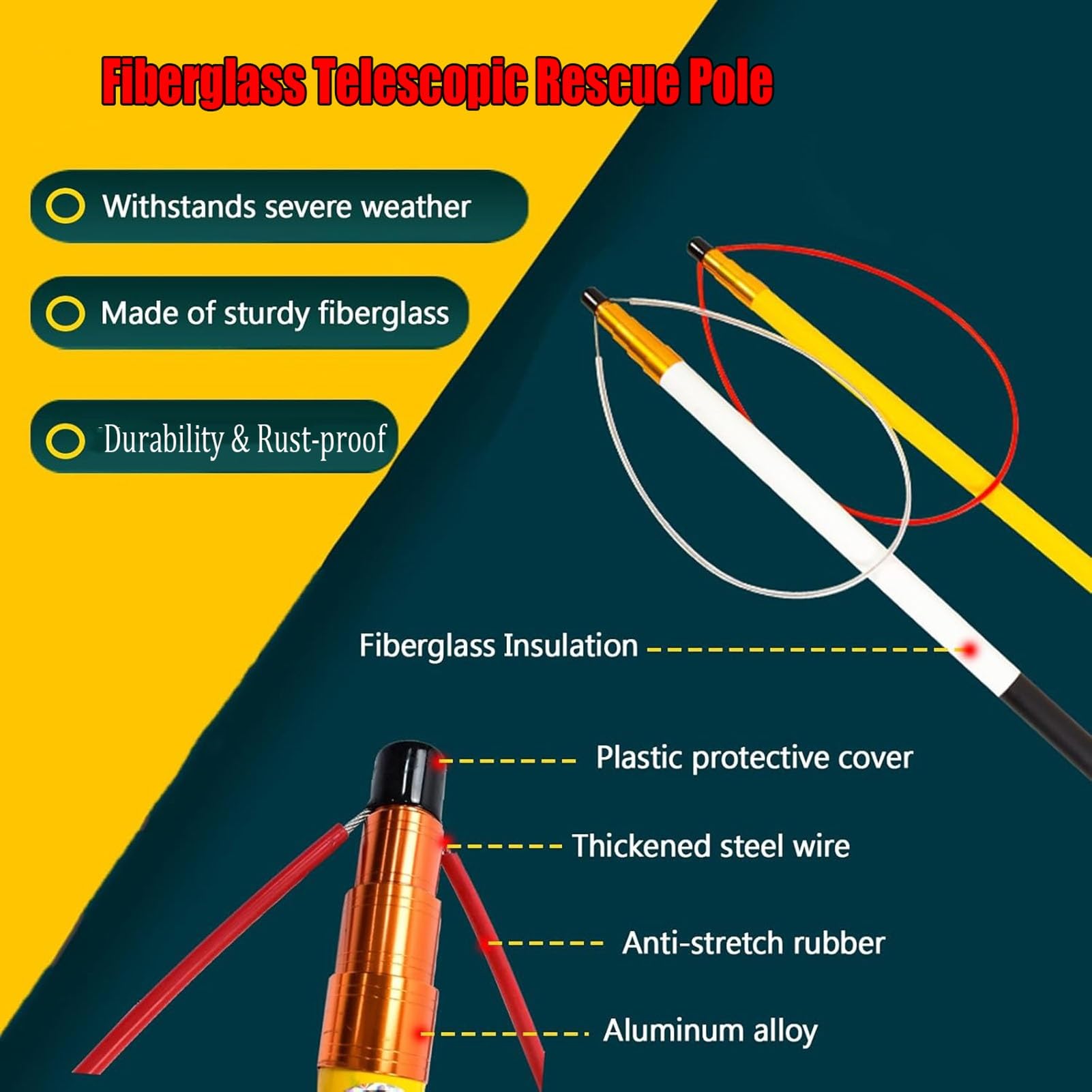 Kij ratunkowy, teleskopowy hak ratowniczy w wodzie, regulowany wysięgnik 5,5 m (18 stóp) do reagowania awaryjnego, lekki sprzęt ratunkowy dla pływaków w przypadku