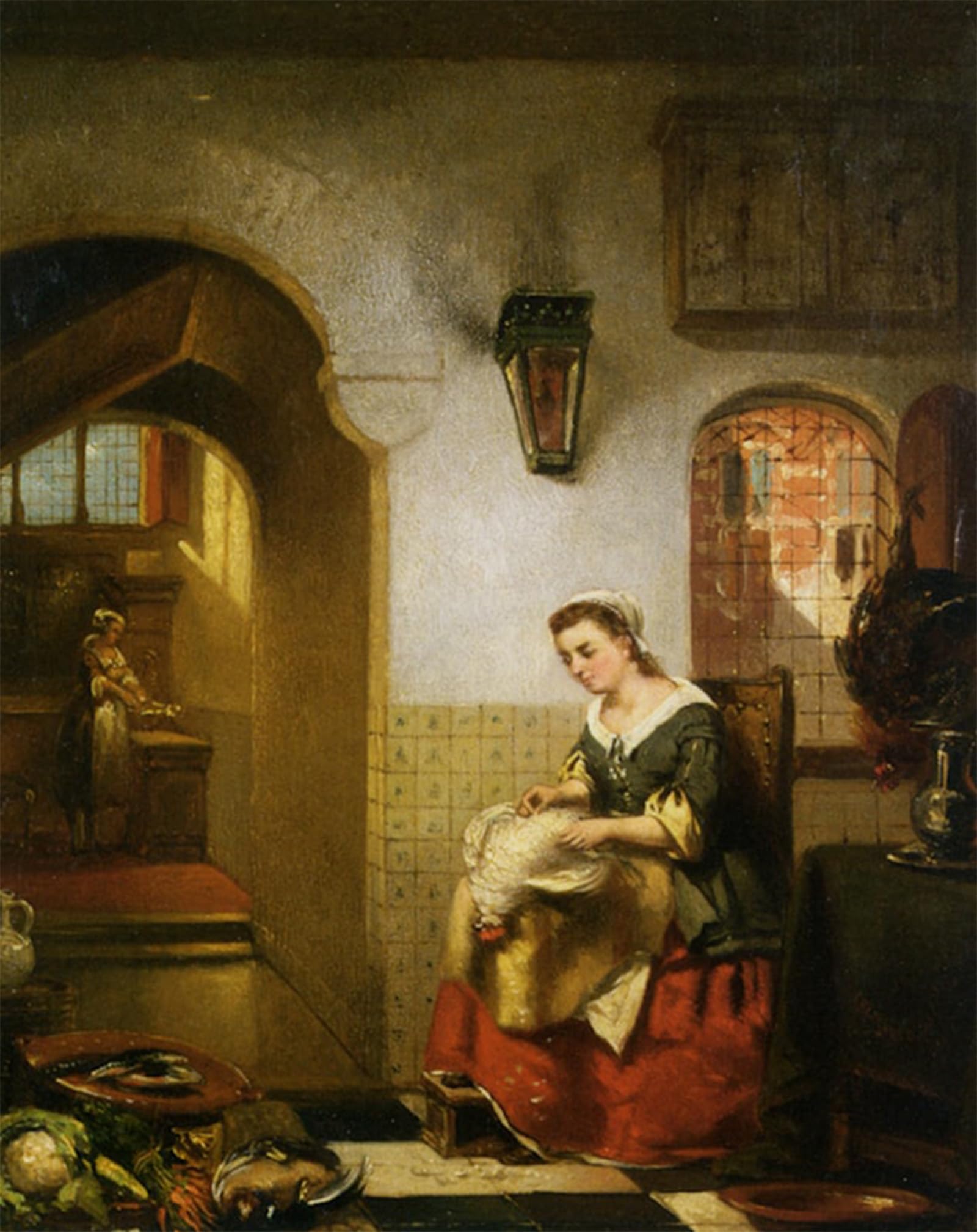 ARTXLXXBN Famous Art Print Poster Vintage Wall Art Women Preparing Dinner in a Kitchen Interior Johannes Anthonie Balthasar Stroebel Canvas Art Poster for Home Decor 60x90cm
