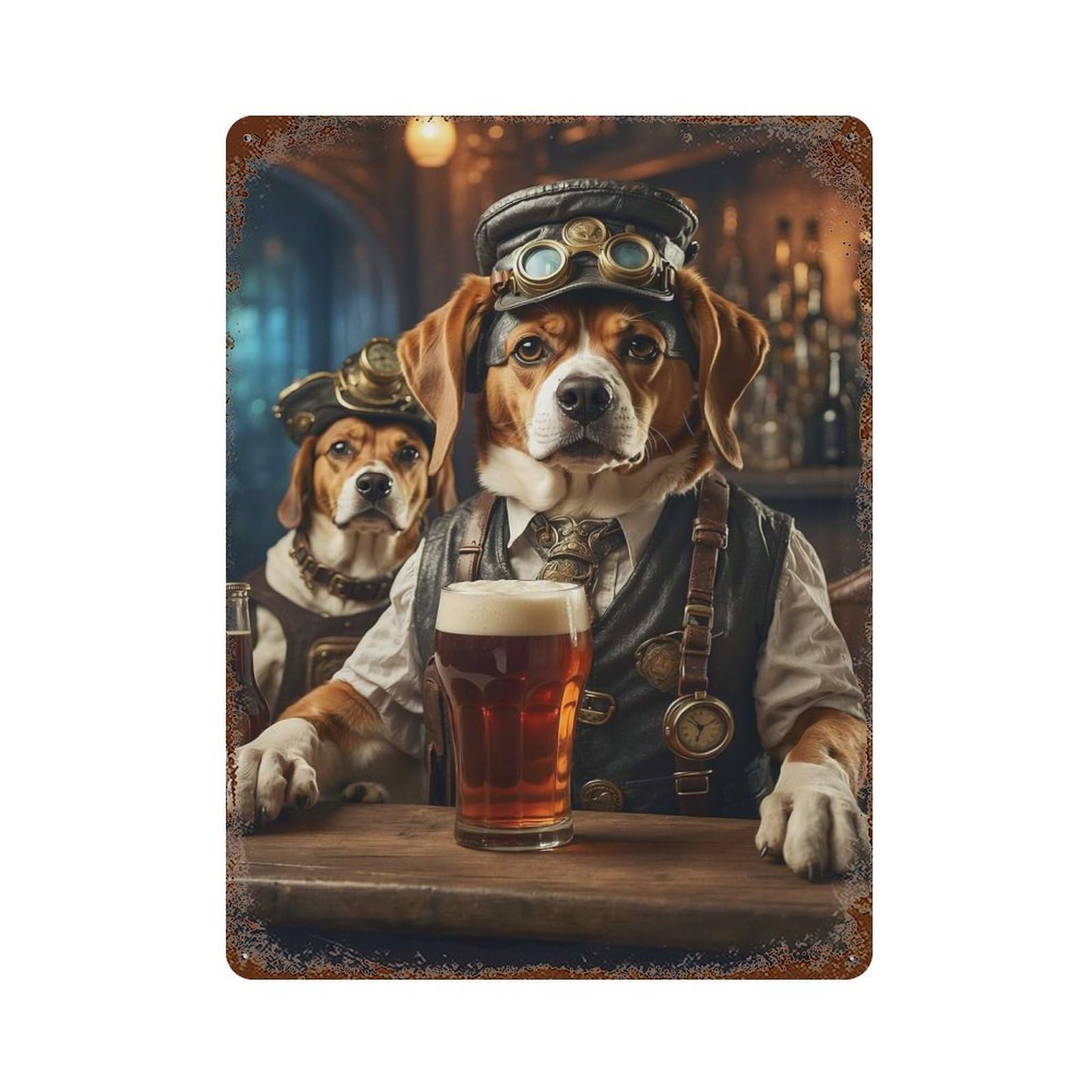 Beagle Beer Hounds Vintage Metal Tin Sign 15.7"x11.8", for Garage, Bar And Workshop Decor, Old School Wall Decor