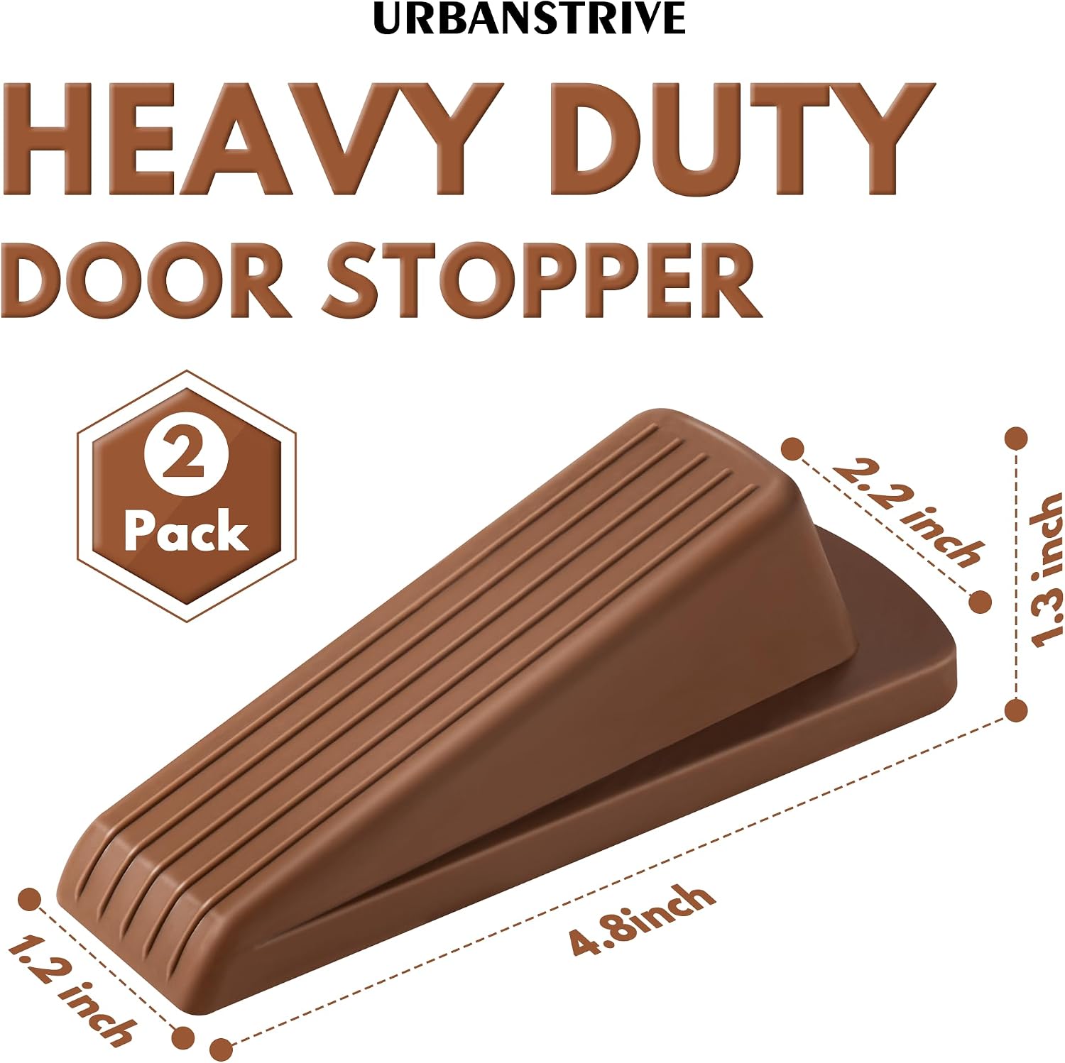Upgraded Thicker Anti-Slip 100% Rubber Door Stoppers for Heavy Door on Hardwood Floor/Carpet/Tile, Stackable Door Stops Heavy Duty Home Improvement Office Accessories Room Essentials (Brown, 2 Pack) image 2