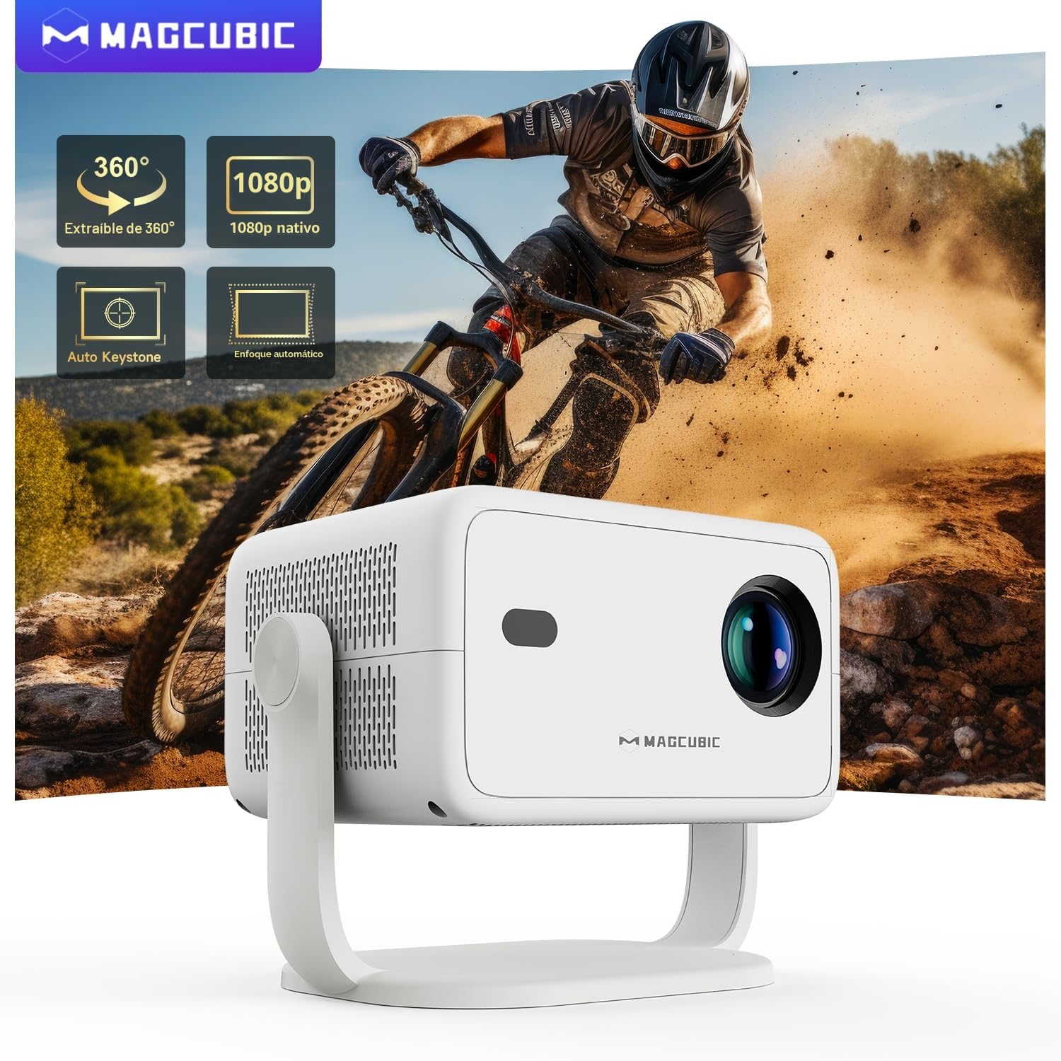 Magcubic Mini Proyector 4K Portatil 1080P Nativo & 400 ANSI Lumen, Android 14, WiFi 6 BT 5.4, Rotacion 180, Enfoque Electrico, HDMI USB, Cine en Casa Exterior Camping, Diseno Futbol WM 2026 (L018)