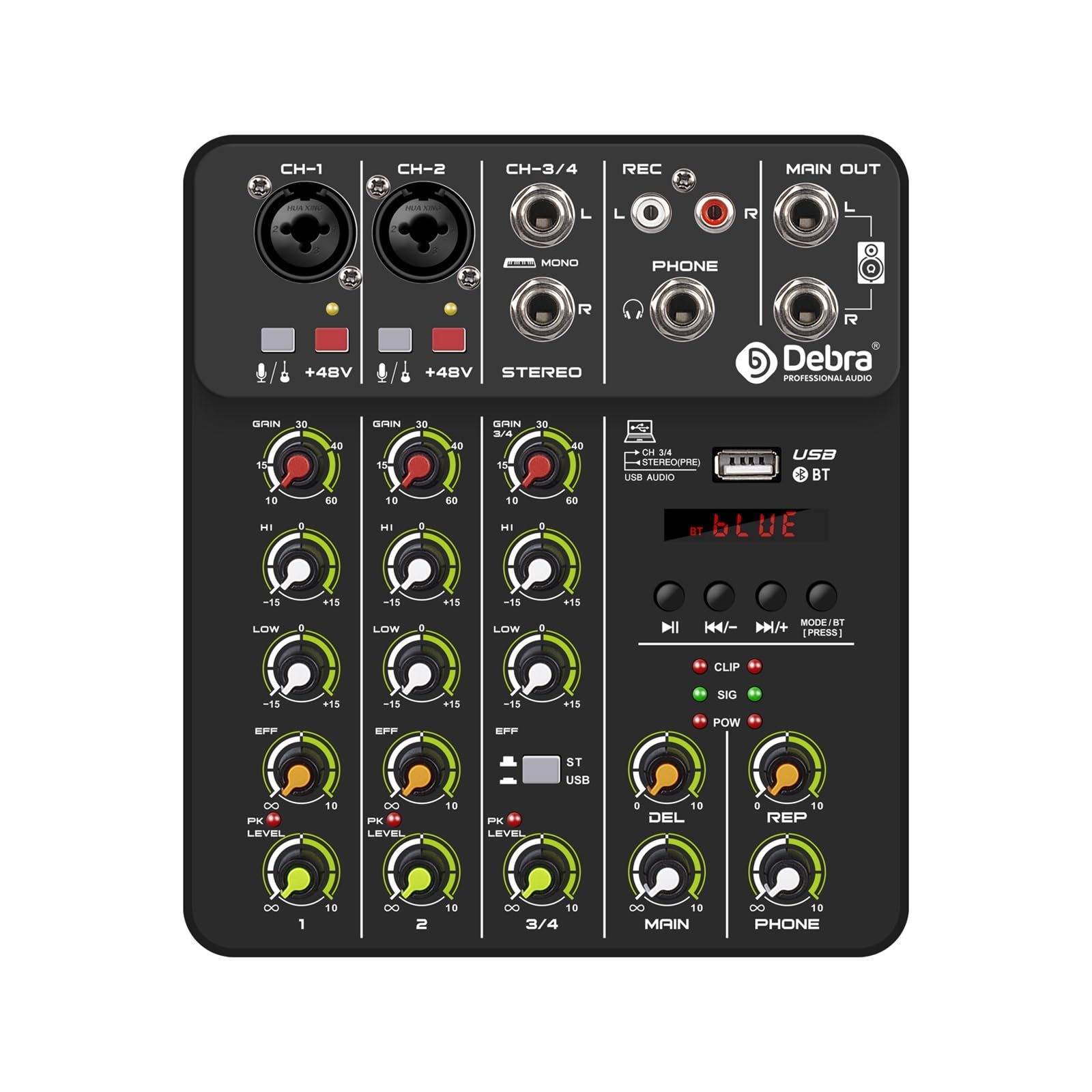 Mikser audio, V4 Mixer DJ Controller Mixing Bluetooth Phantom Power Delay Repaeat Effect for Sound Mixing Console PC Recording (V4 Black)