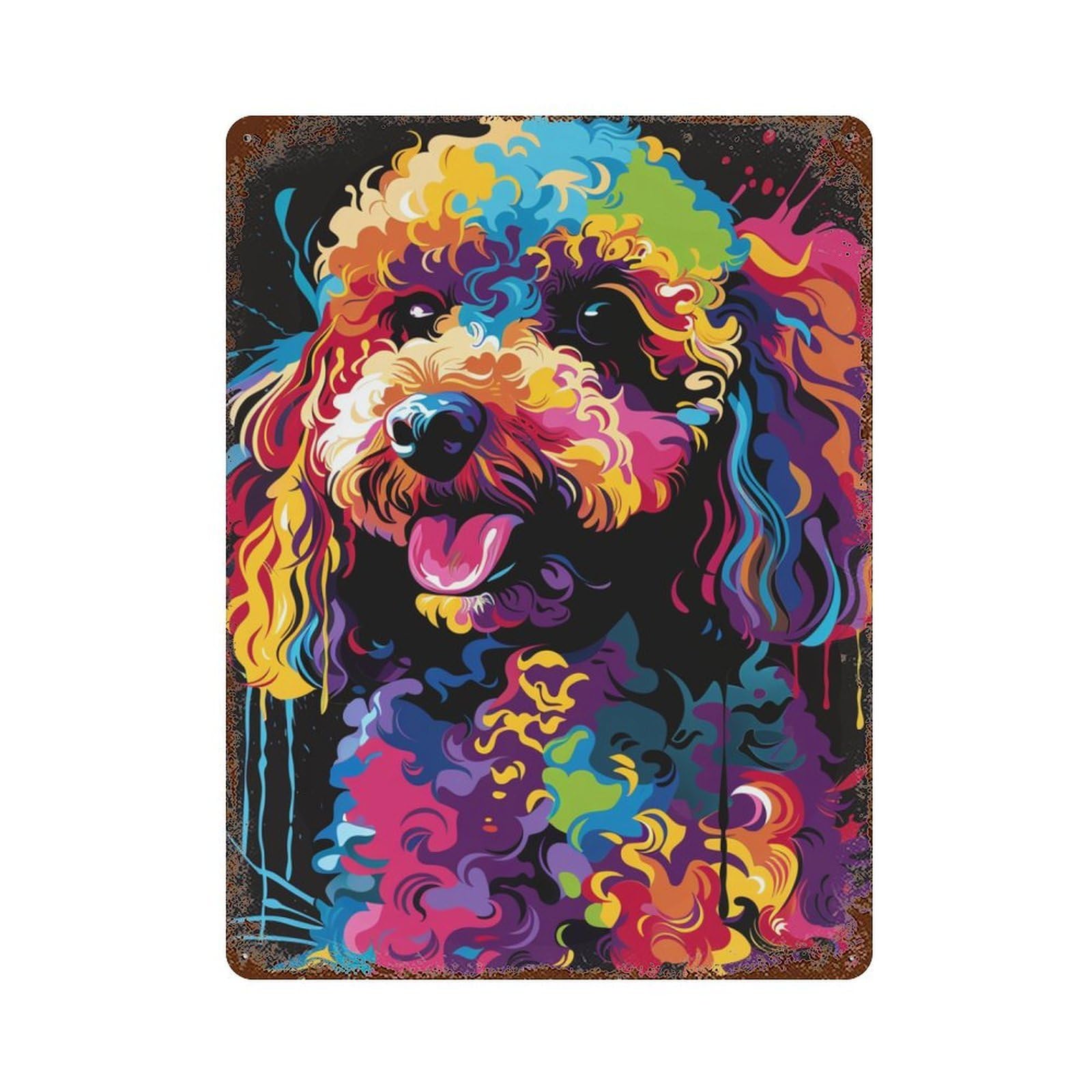 Colorful Poodle Art Print-4 Distressed Metal Wall Sign 15.7"x11.8", for Basement, Hobby Room And Garage Decor, Shabby Chic Decor
