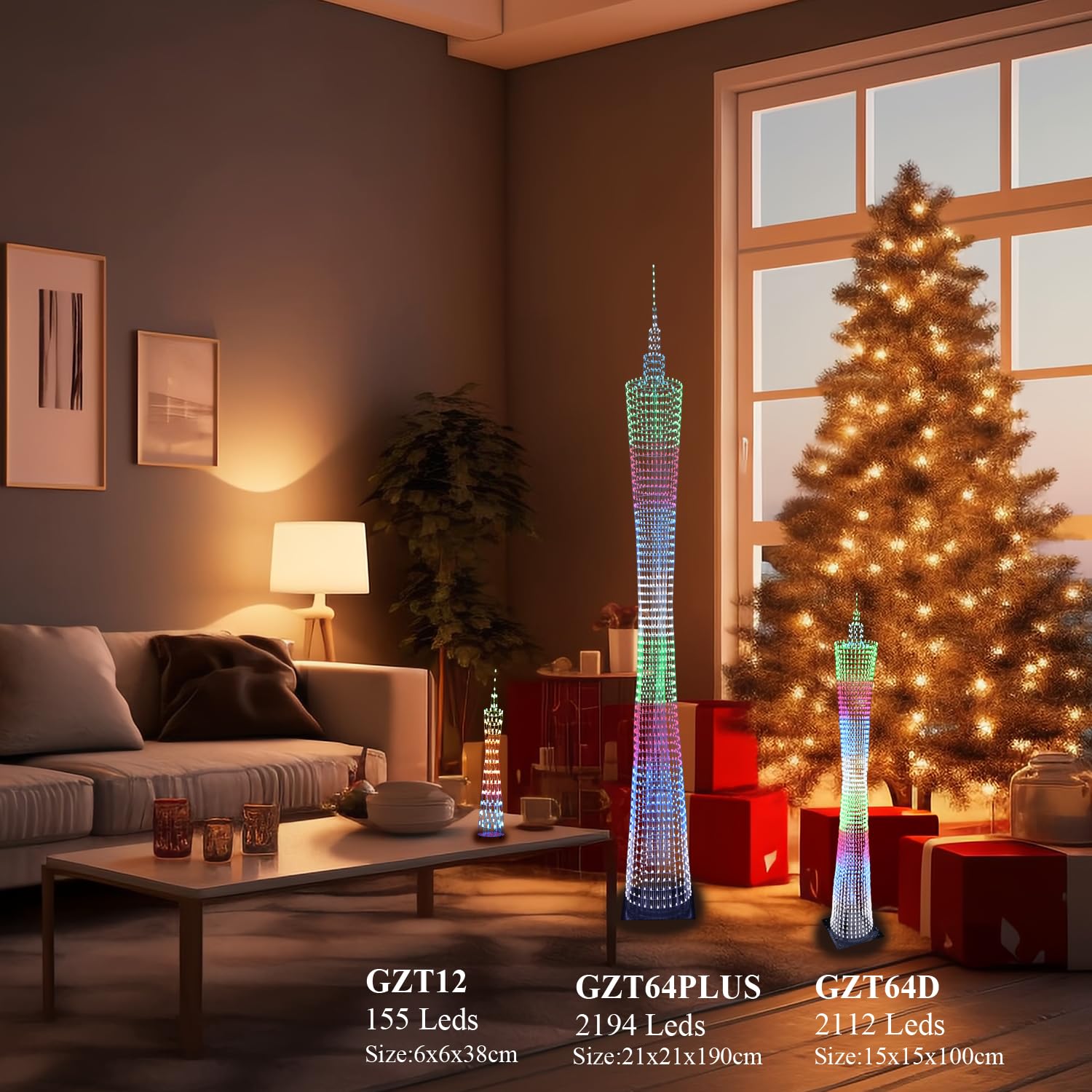 GZT-64D 1 Meter Led Canton Tower Modell DIY Elektronik Kit, LED Würfel Modell Handgemachtes Lötprojekt Kit (GZT-64D-KIT)