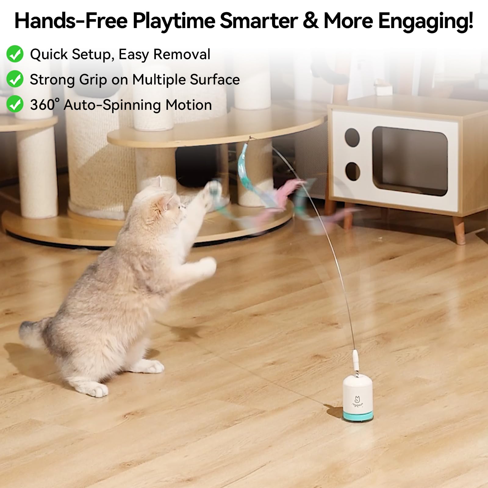 Migipaws Juguete Interactivo para Gatos Potente Ventosa, Cable Flexible de 70 cm y diseño Flexible DIY, Recargable