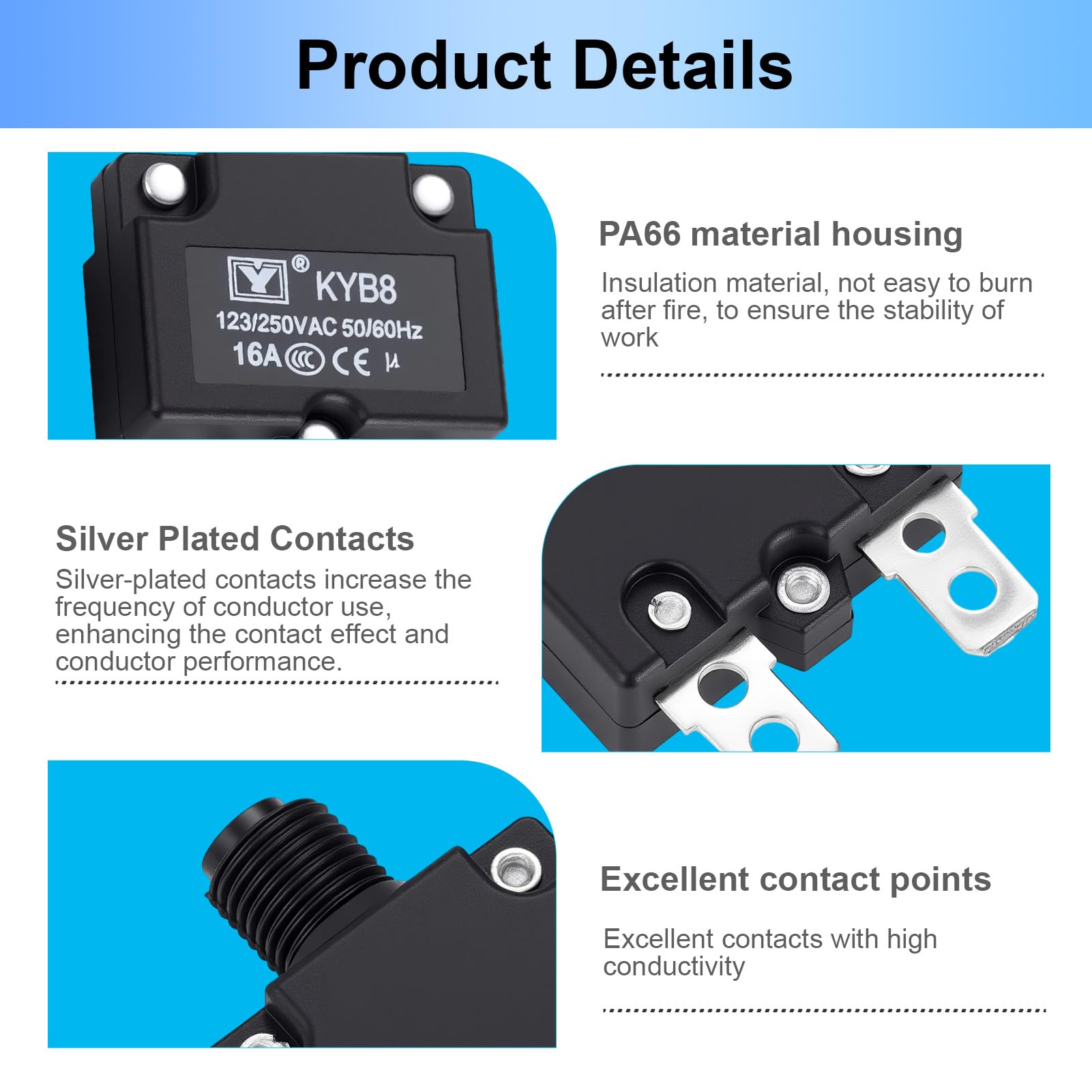 Interruttore Termico 16A 250V - Protezione Sovraccarico, Ripristino Manuale A Pulsante (2pz) - Foto 4