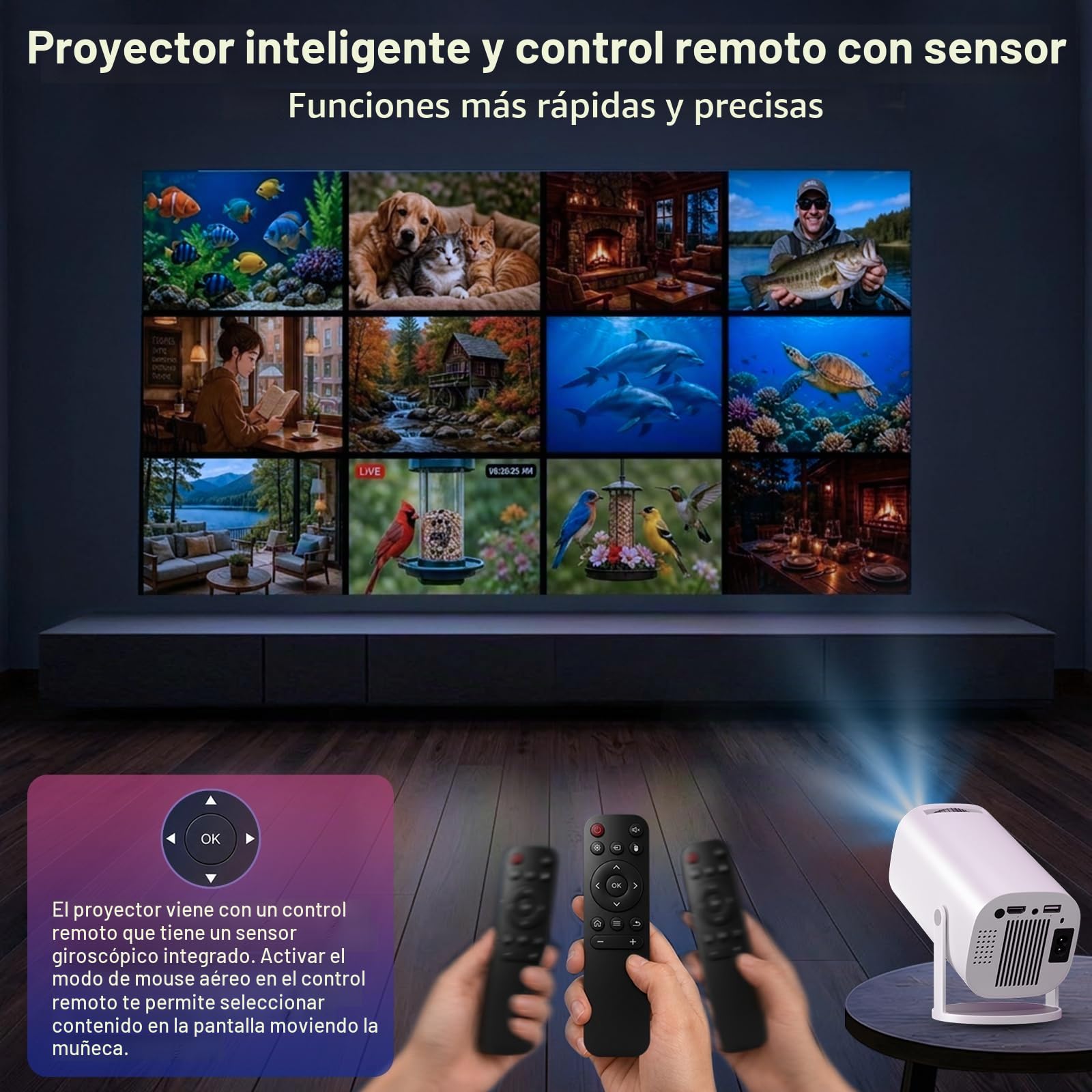 Proyector Portátil con WiFi 6 y Bluetooth 5.4, Mini Proyector 4K 1080P Full HD Soporte, Corrección Trapezoidal Automática, Rotación de 180°, Compatible con HDMI/TV Stick/PC/Memory Stick