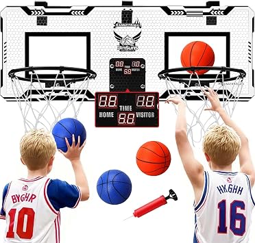 Basketball Hoop Indoor 2 Player - Double Shot Over The Door Basketball Hoop, Electronic Scoreboard and 4 Balls Gifts for Bedroom Office Men