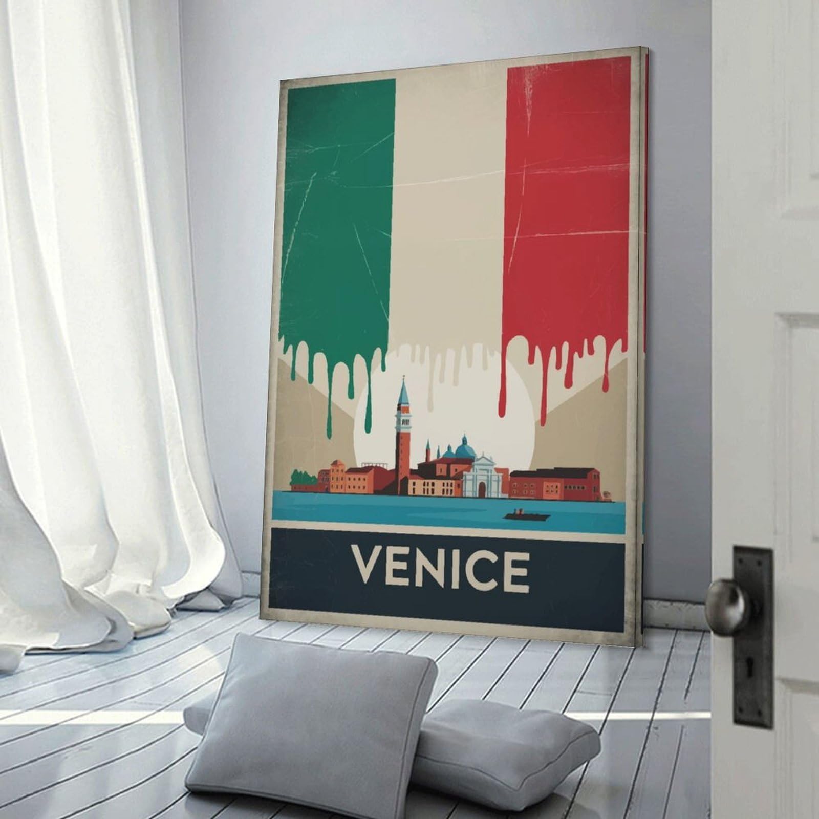 Junmoney Frame-Venice Vintage Venice Vintage Canvas Art Print 24X36inch(60X90cm), For Gallery Wall Layouts In Home Or Office, Decorative Artwork With Flexible Styling