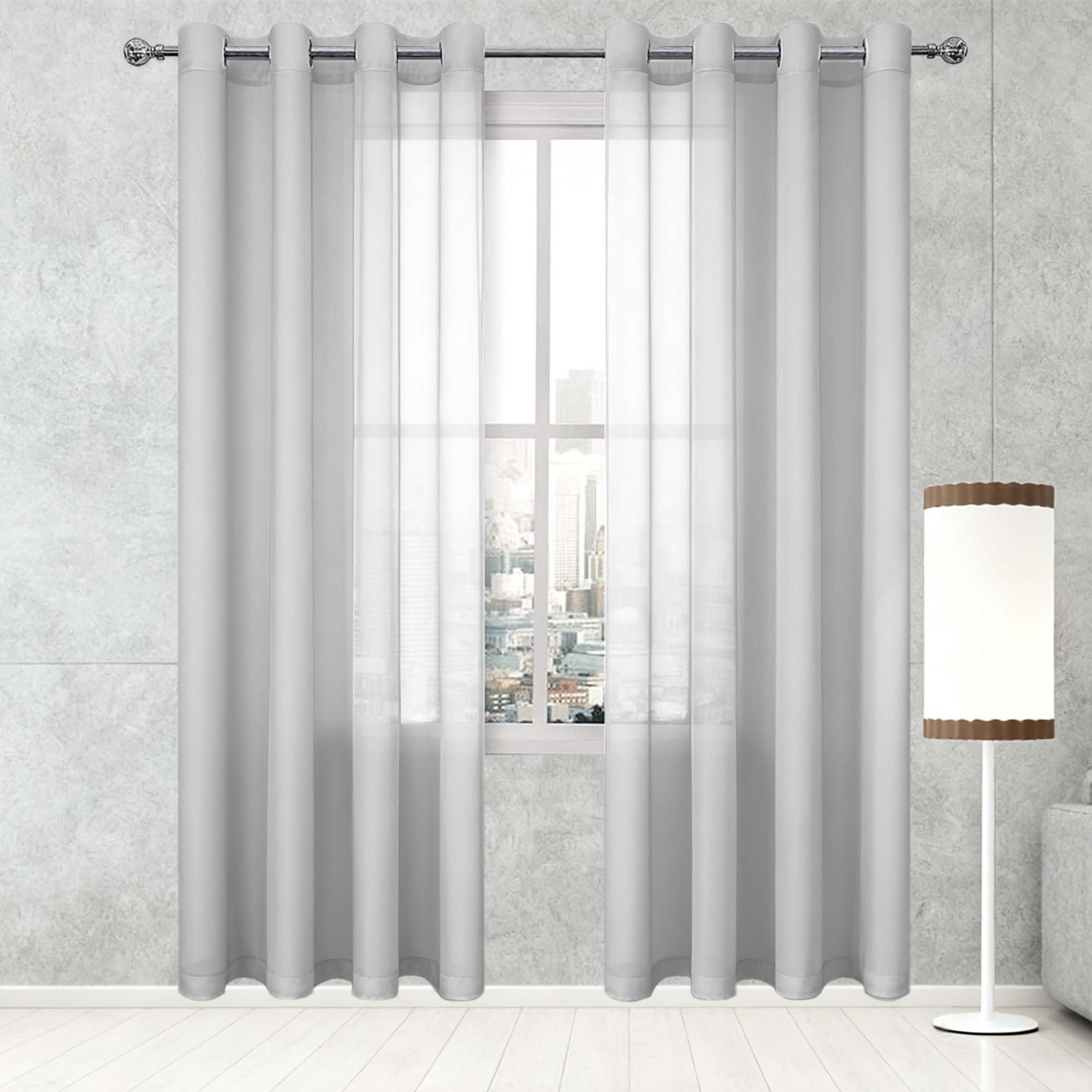 Rideau voile 200 x 270 cm gris clair à oeillets pour balcon et placard