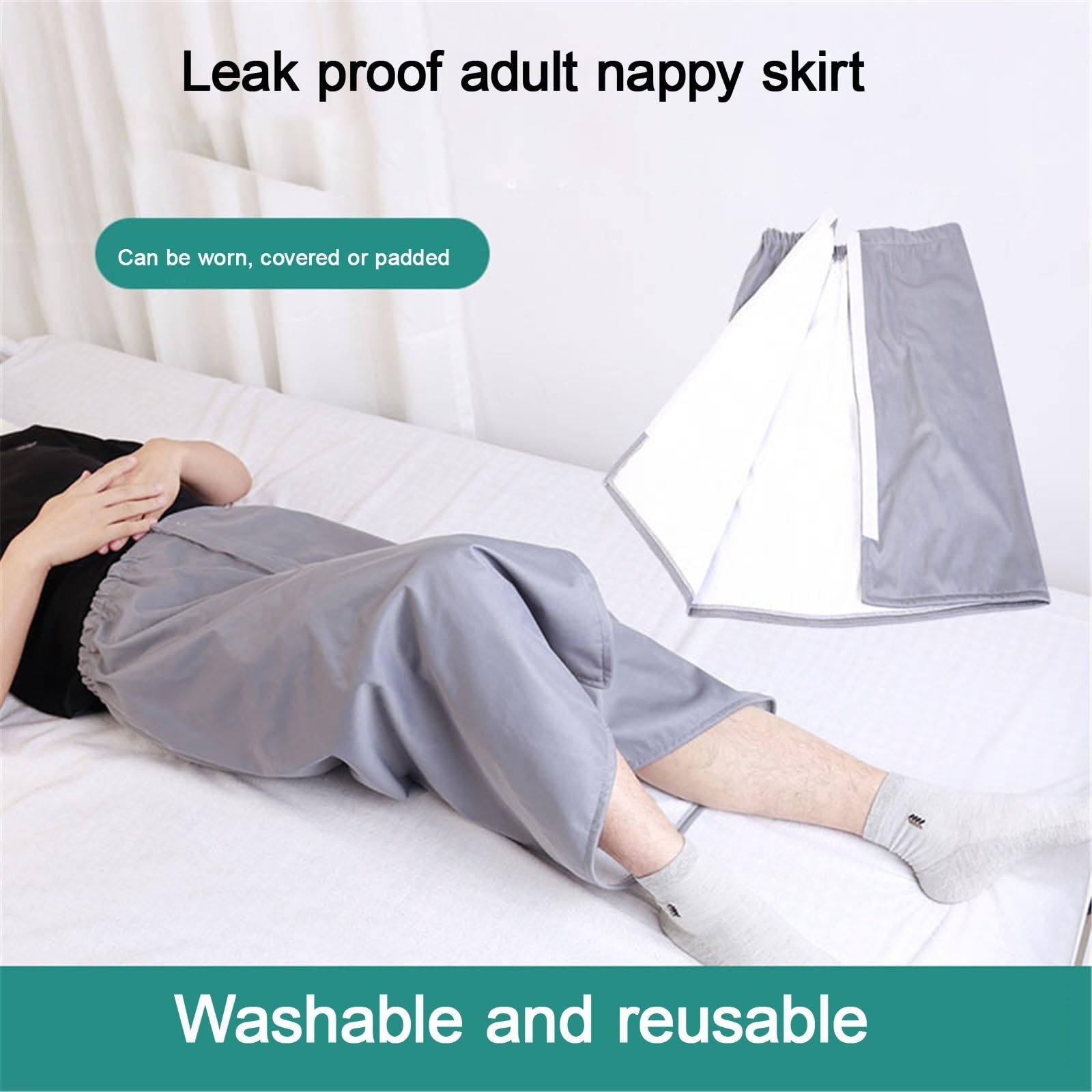 3 in 1 Traverse Letto Anziani Lavabili Multiuso Regolabile in Vita Gonna for Urina Telo Impermeabile Letto for Incontinenza Cuscinetti for Pipì for Adulti(XL,Blu)