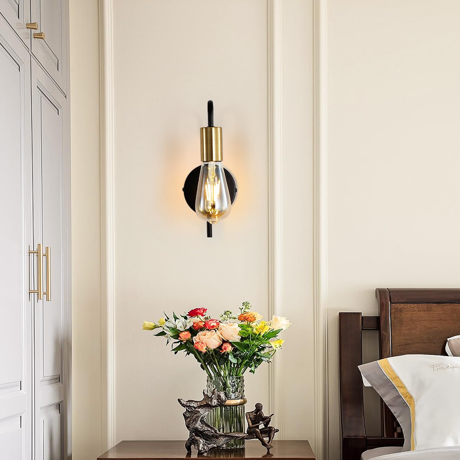 Osairous Wandleuchte Innen 4 Stücke, Industrielle Wandlampe aus Eisen, Retro Wandbeleuchtung für Schlafzimmer, Treppe, Bar, IP20, E27, Schwarz, Max 40W, Ohne Glühbirne
