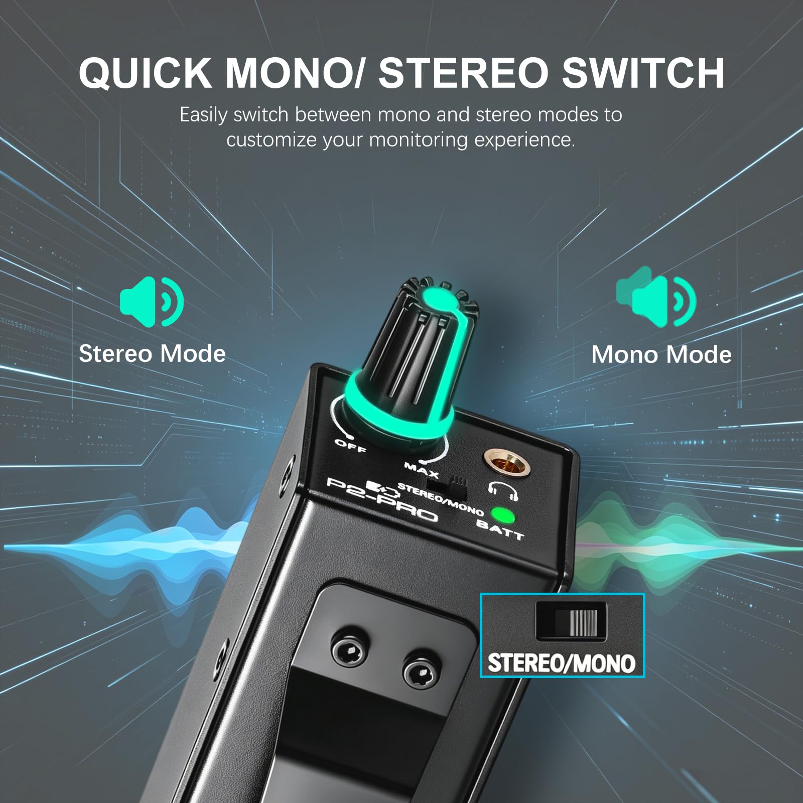 P2-Pro Tragbarer In-Ear-Monitorverstärker Kopfhörerverstärker XLR/TRS 3,5mm Ausgang Gürtelclip Stereo/Mono
