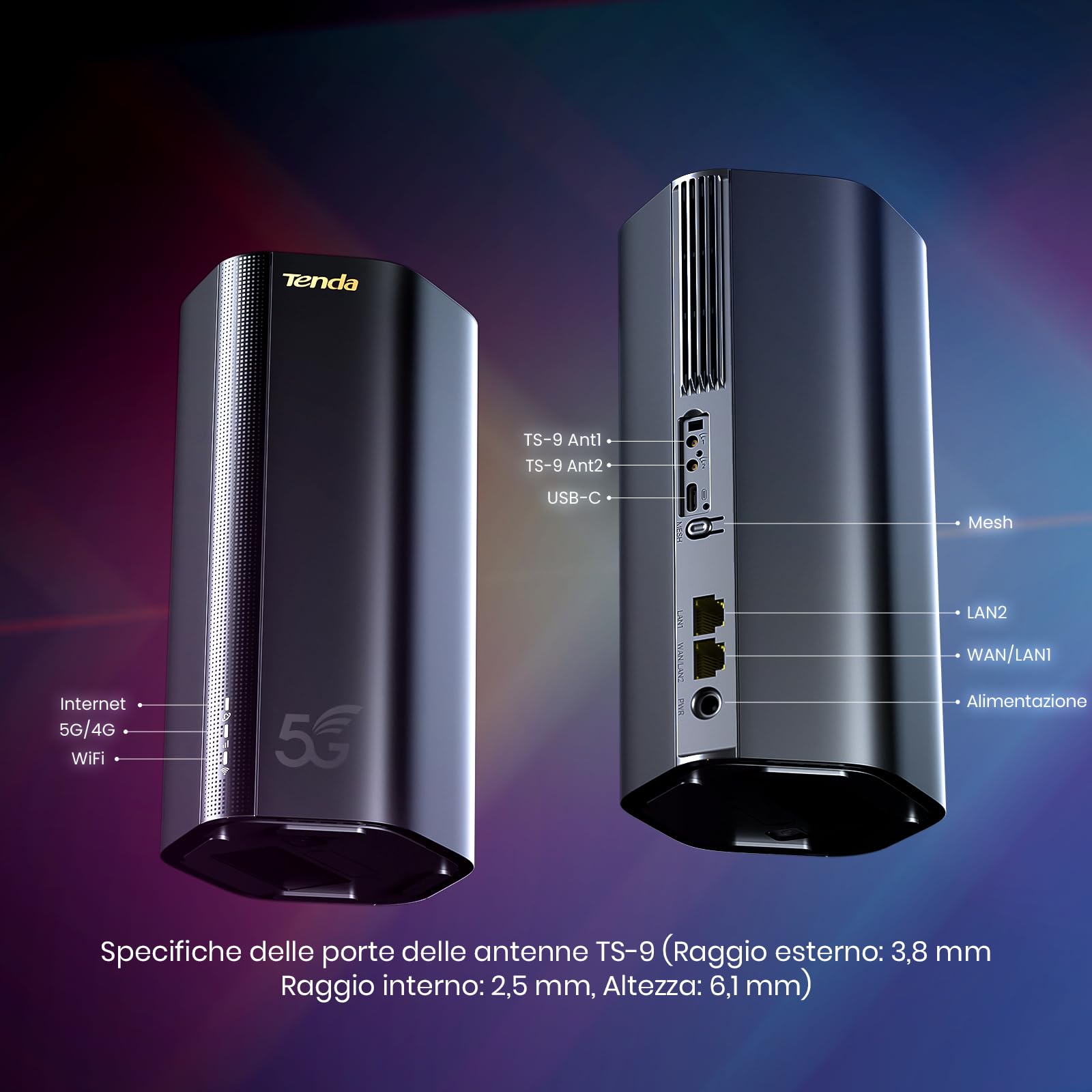 Tenda 5G03 Router 5G con SIM, modem 5G SIM WiFi 6 AX1800, dual band, velocità fino a 4,67 Gbps, Easy Mesh, Plug & Play, 2 porte Gigabit, connettività per oltre 100+ dispositivi, WPA3, OFDMA, MU-MIMO