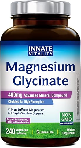 Innate Vitality Glicinato de magnesio 400 mg, suplemento de magnesio no tamponado y de alta absorción para dormir, relajación, salud cardíaca y ósea