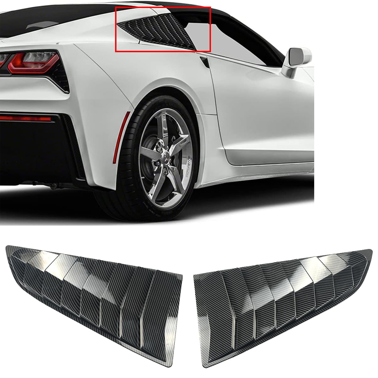 skkyoro Side Window Louvers 2PCS Compatible with for Corvette C7 2014-2019, Left Right Sides Window Vents Sun Shade Guards (Carbon Fiber Print)