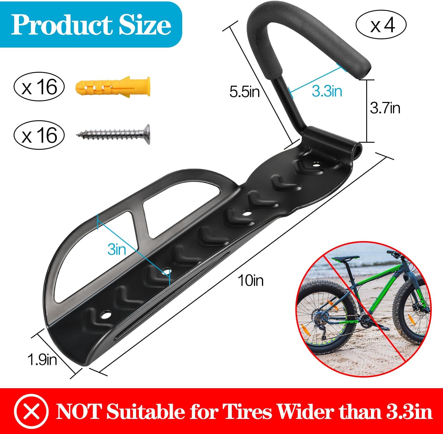 DkOvn 4 Pack Bike Rack Garage Wall Mount, with Screws image 4
