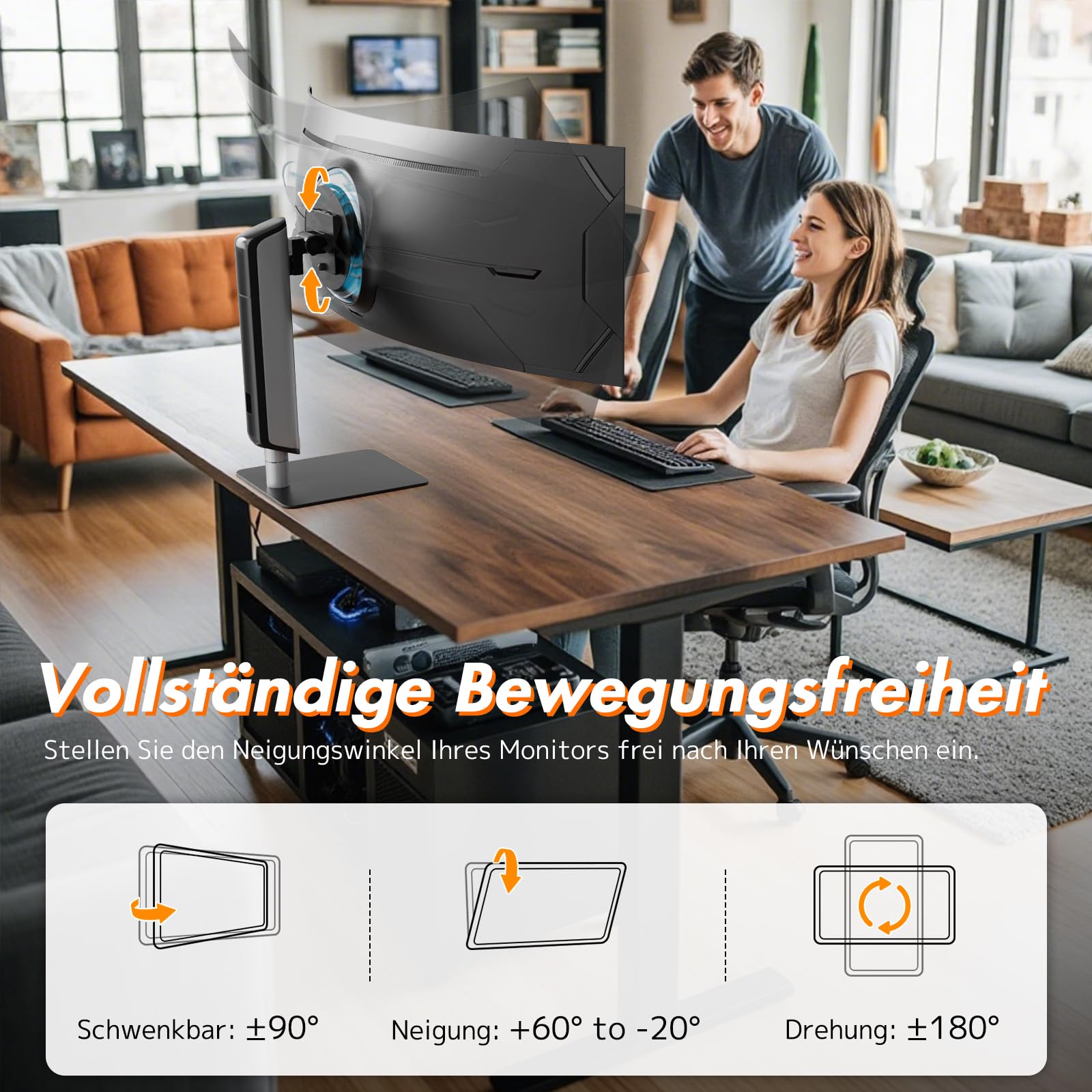 PUTORSEN Freistehender Monitorständer für 17-49 Zoll Bildschirm bis zu 18 kg,Ultra-breiter Monitor Halterung 1 Monitor,Stufenlose Höhenverstellung Schwenkbar Neigbar,VESA 75/100mm