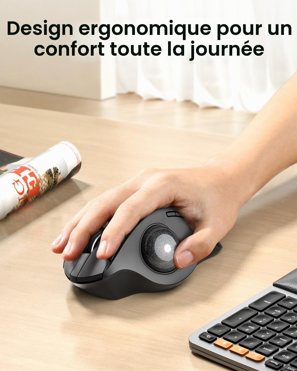 ProtoArc EM01 NL Souris Trackball sans Fil Ergonomique, 0/20°Angle Réglable