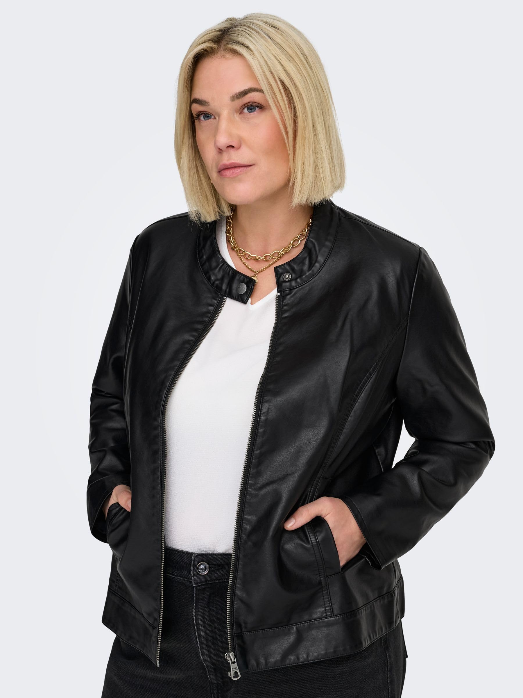 ONLY Carmakoma Carrobber - Chaqueta de piel sintética para mujer, Negro, 44
