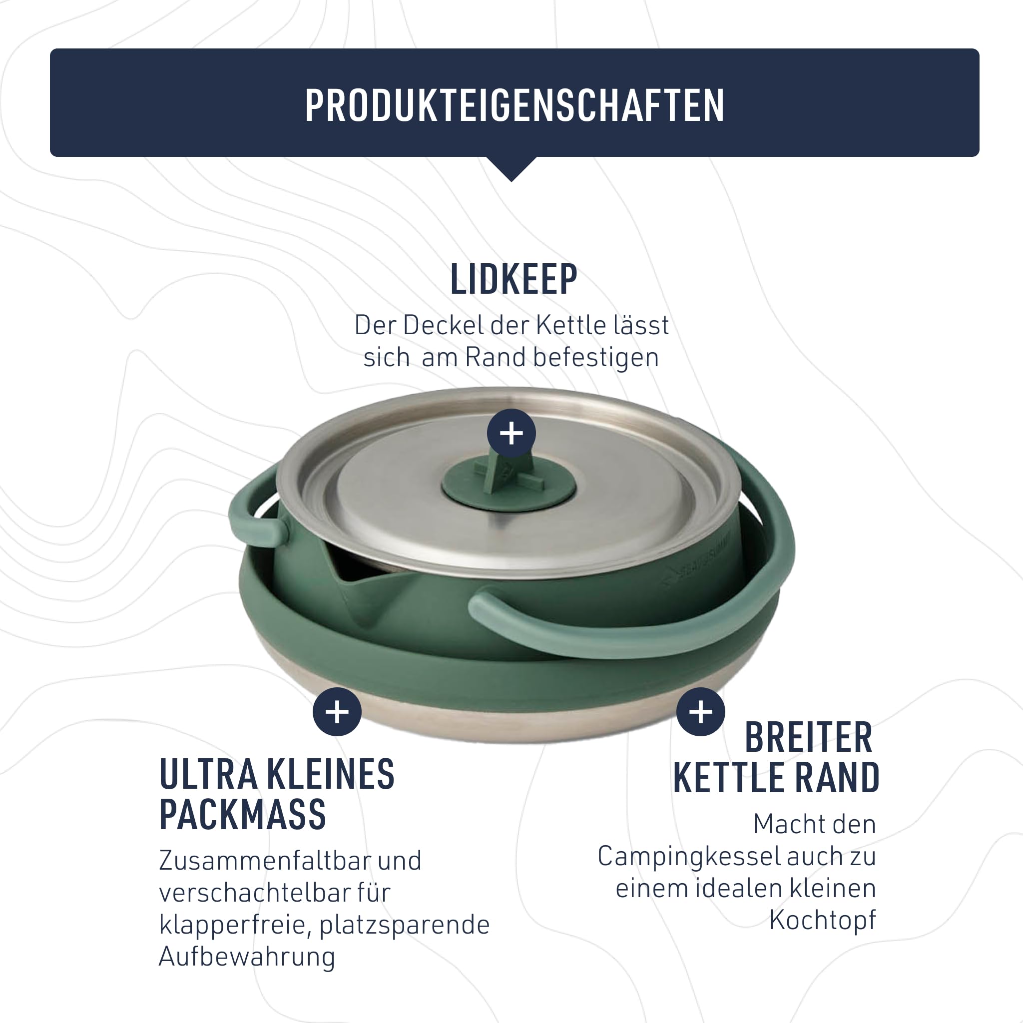 Sea to Summit - Detour Kettle 1,6L - Zusammenfaltbarer Campingkessel - 2 Personen - Platzsparender Wasserkocher mit Griff - BPA-frei - Camping-Kochgeschirr aus Edelstahl & Silikon - 436 g